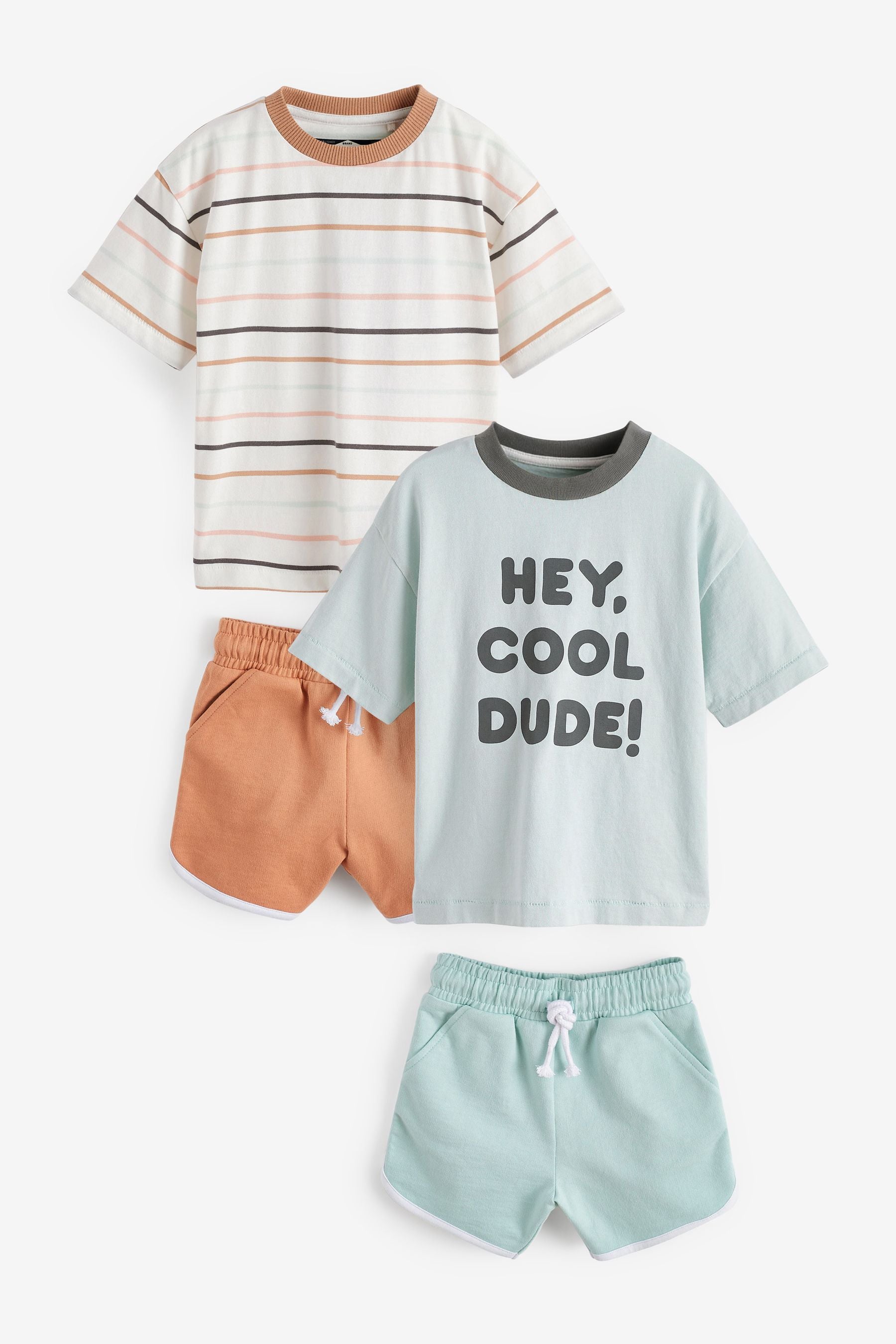 Slogan and Stripe 4 Pack T-Shirt and Short Set (3mths-7yrs)