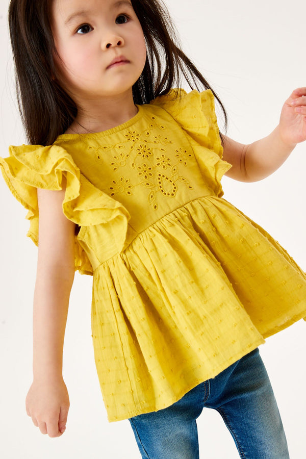 Olive Green Broderie Cotton Blouse (3mths-7yrs)