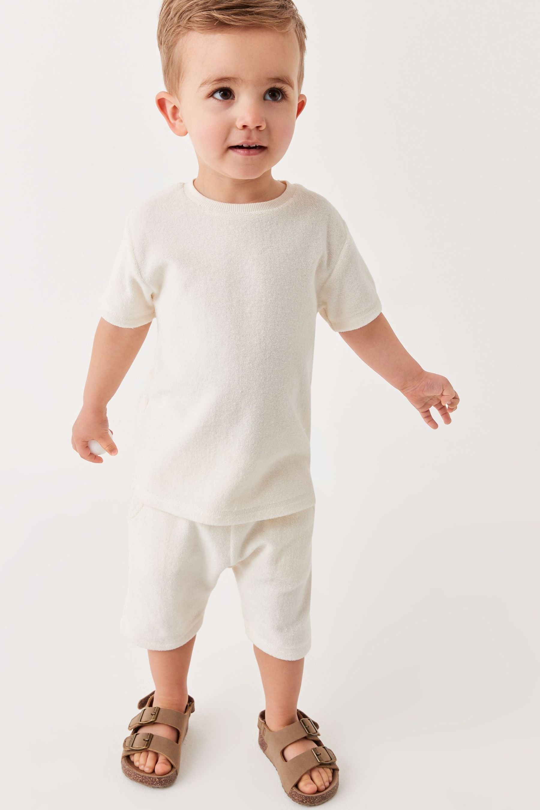 Ecru White T-Shirt And Shorts Towelling Set (3mths-7yrs)