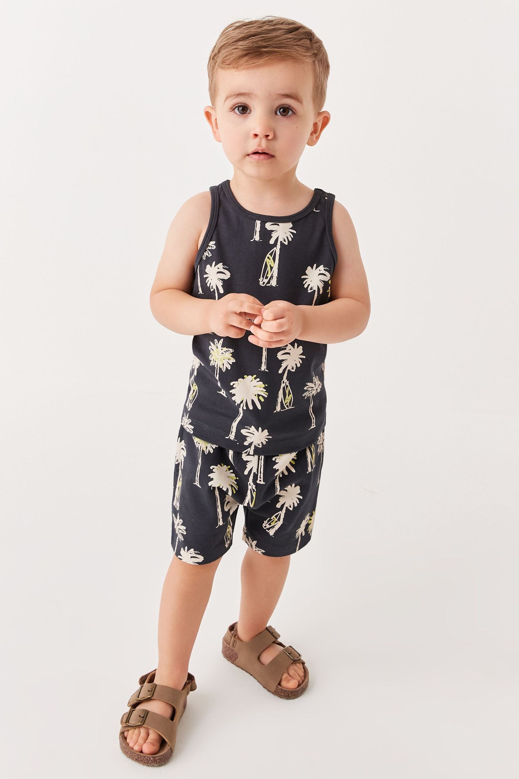 Monochrome Palm Tree Vest and Short Set (3mths-7yrs)