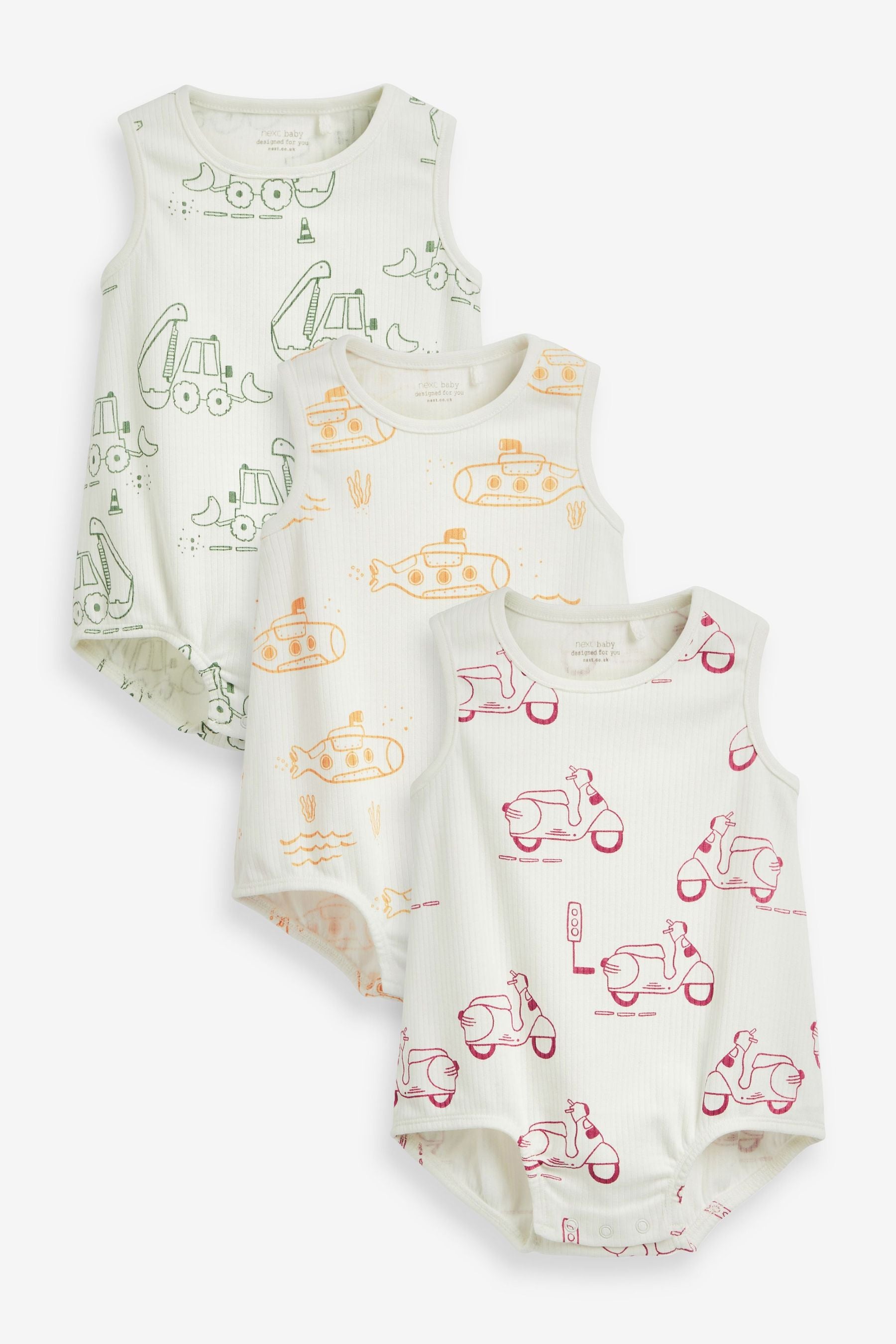 White Transport 2 Pack Bubble Shape Bodysuits (0mths-3yrs)