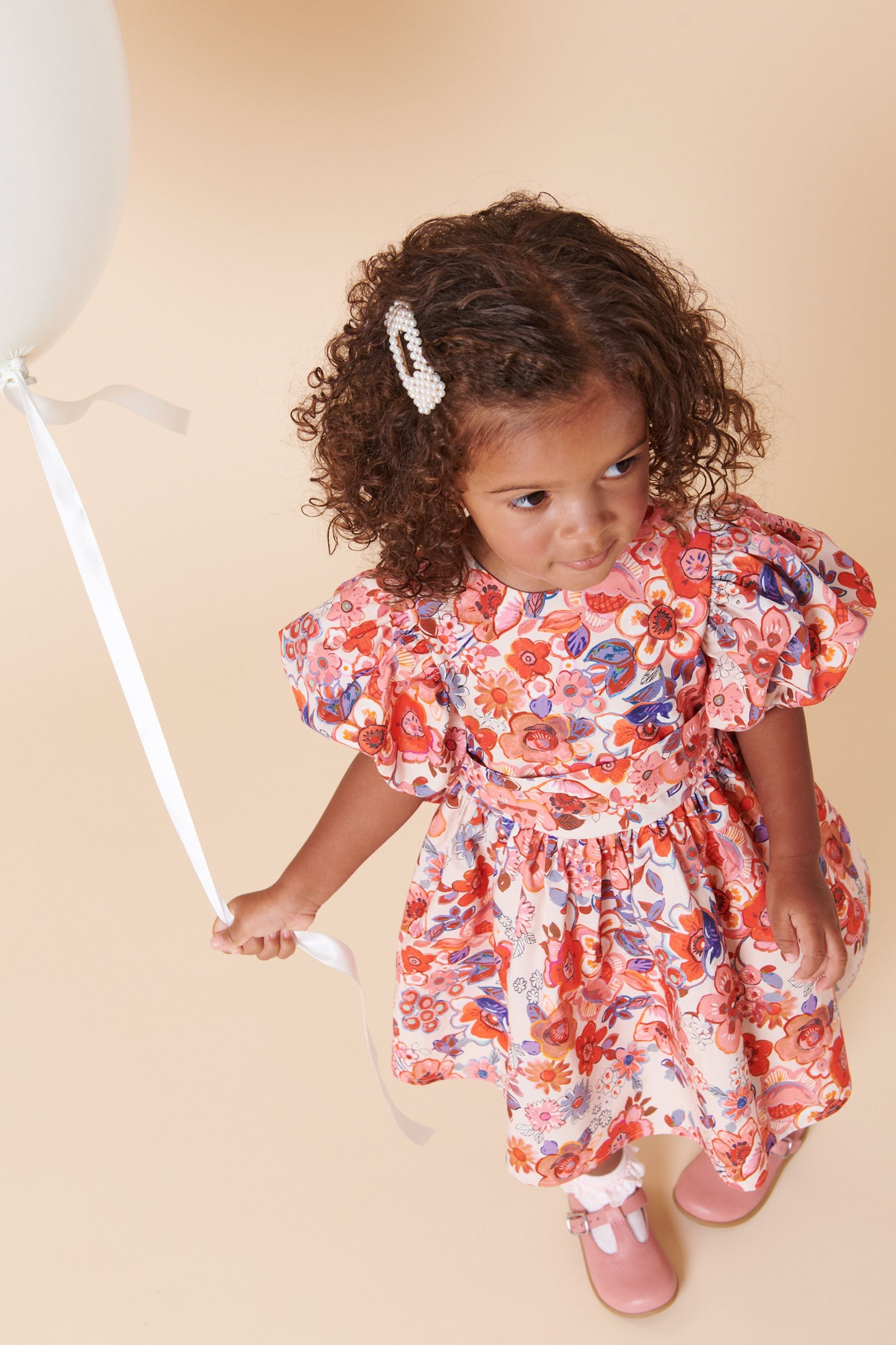 Red Floral Printed Cotton Prom Dress (3mths-8yrs)