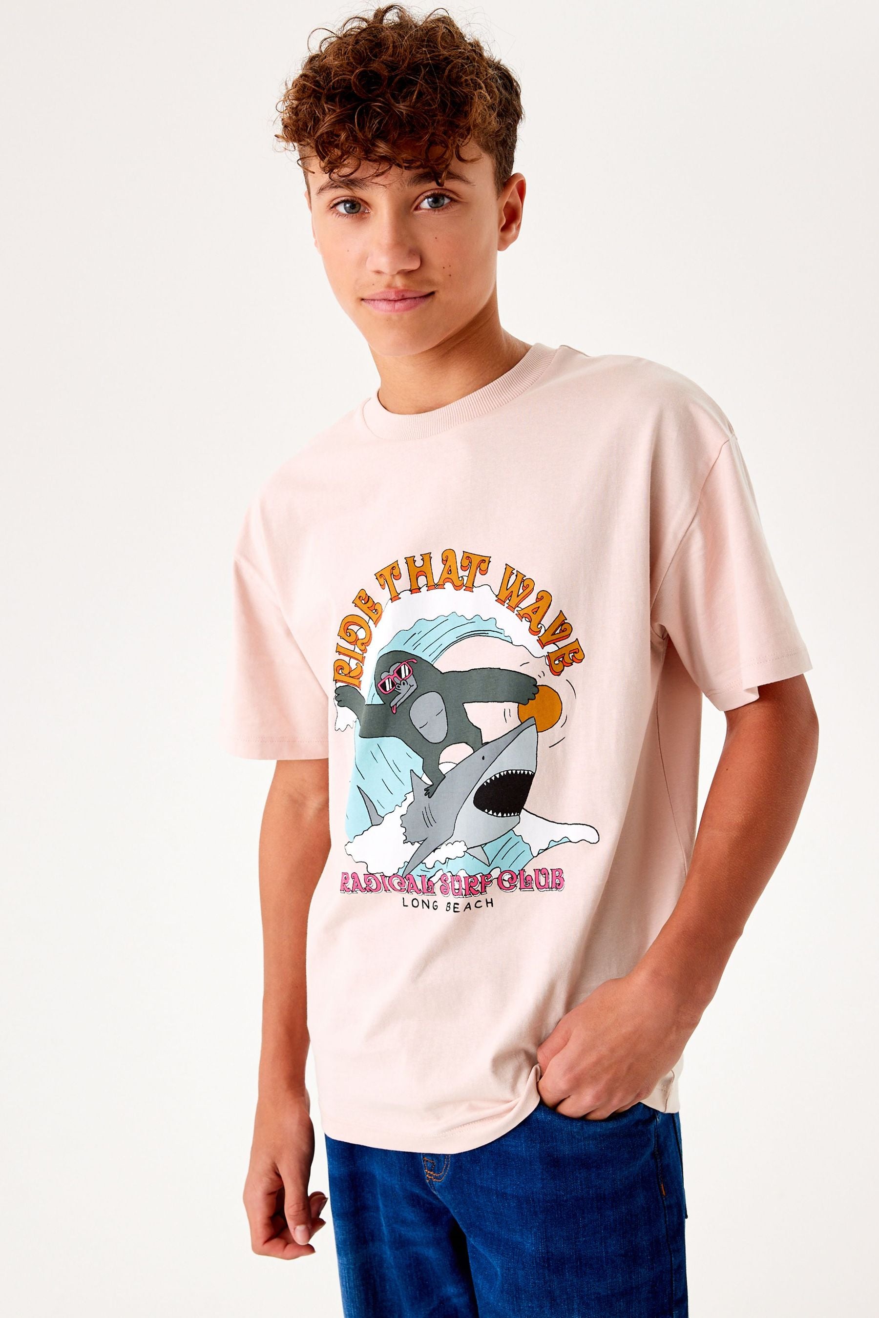 Pink Surfing Gorilla Short Sleeve Graphic T-Shirt (3-16yrs)