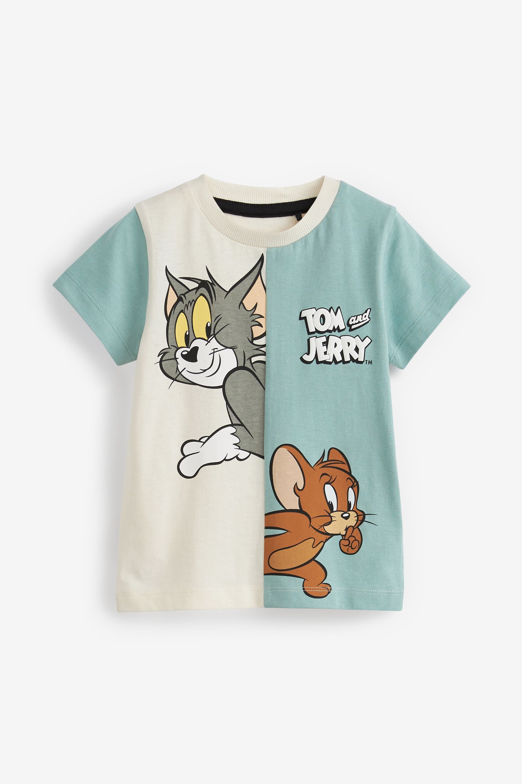 White/Green Tom and Jerry Colourblock Short Sleeve T-Shirt (3mths-8yrs)