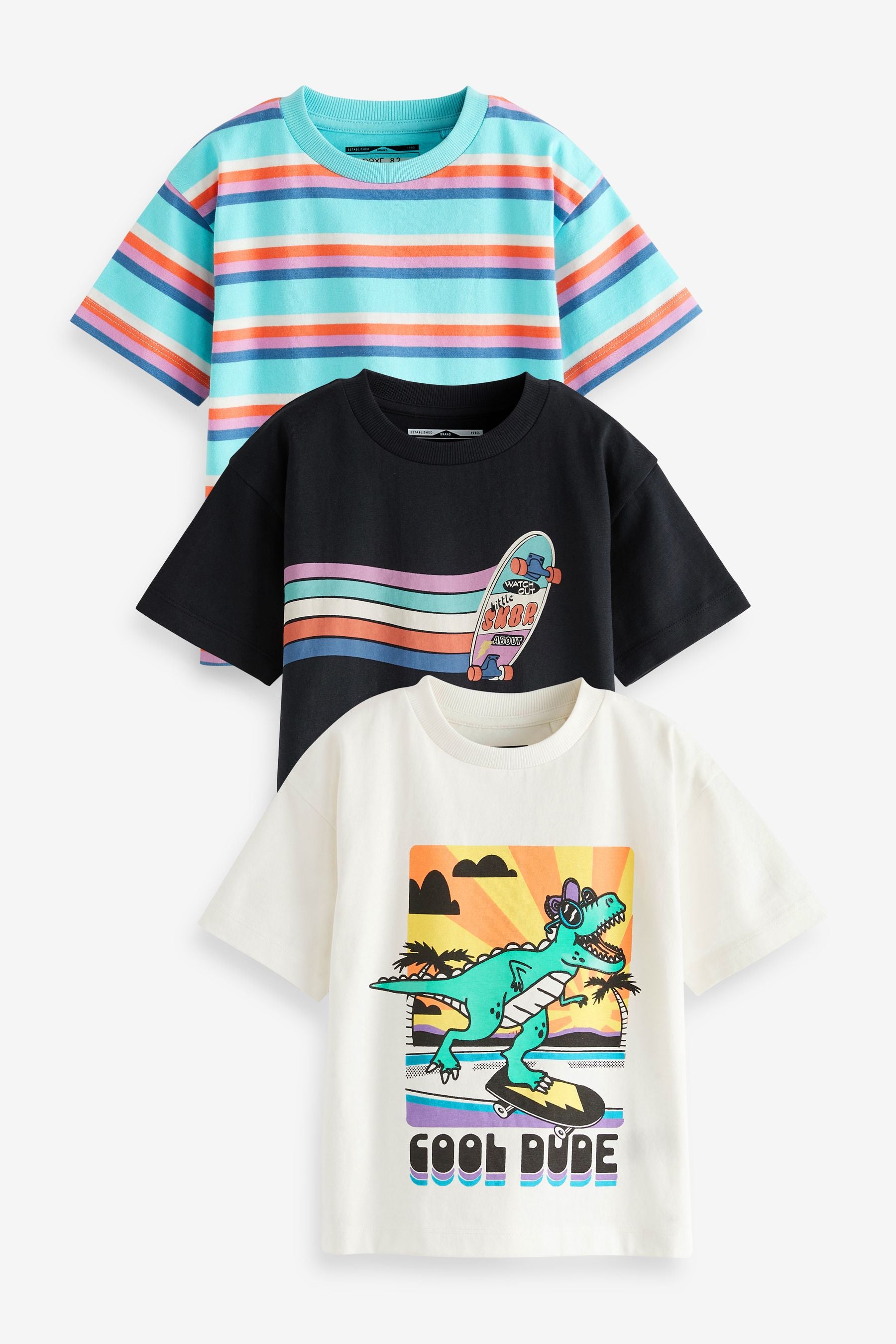 Rainbow Skating Dino 3 Pack T-Shirts (3mths-7yrs)