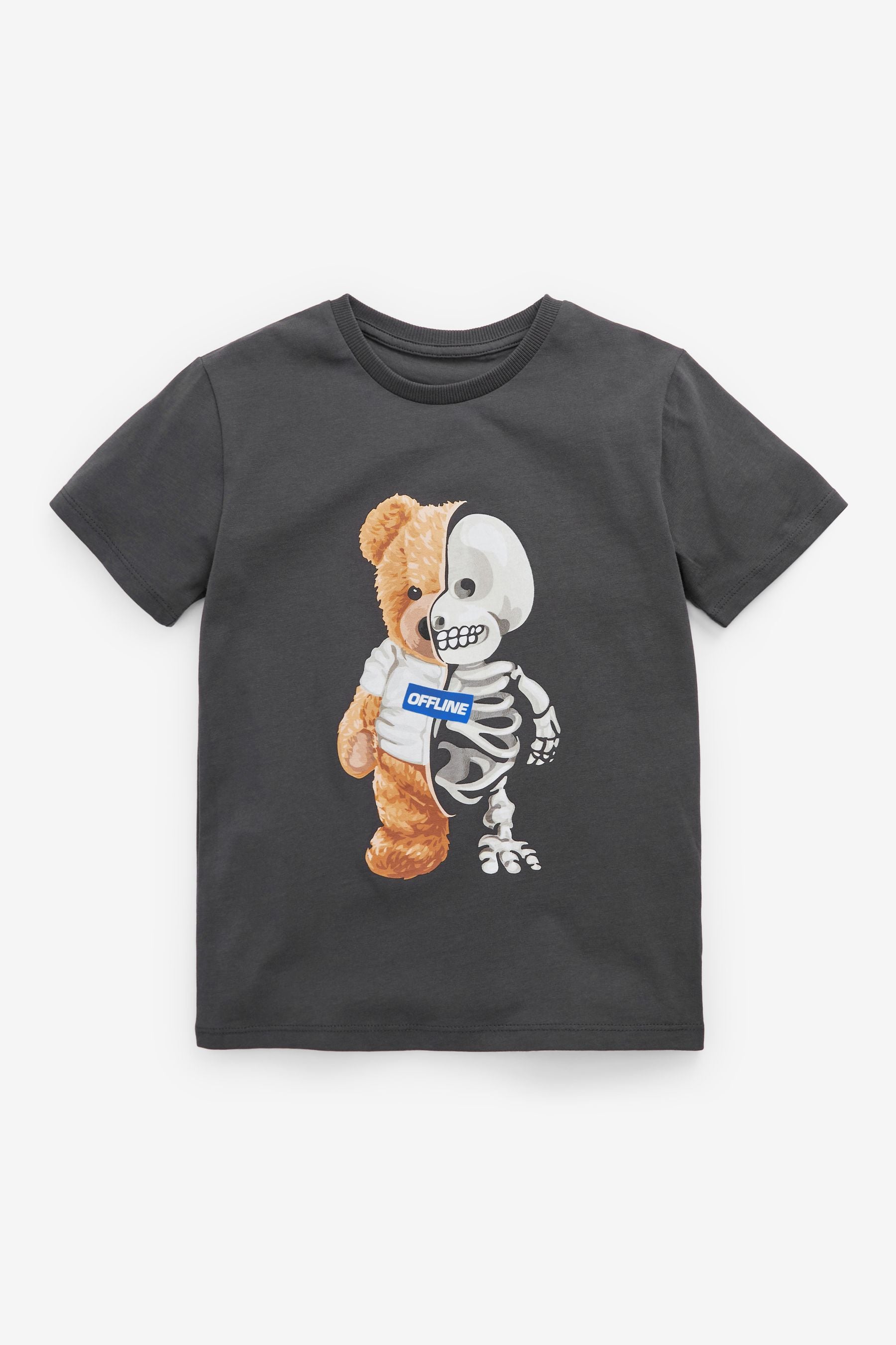 Charcoal Grey Bear Skeleton Short Sleeve Graphic T-Shirt (3-16yrs)