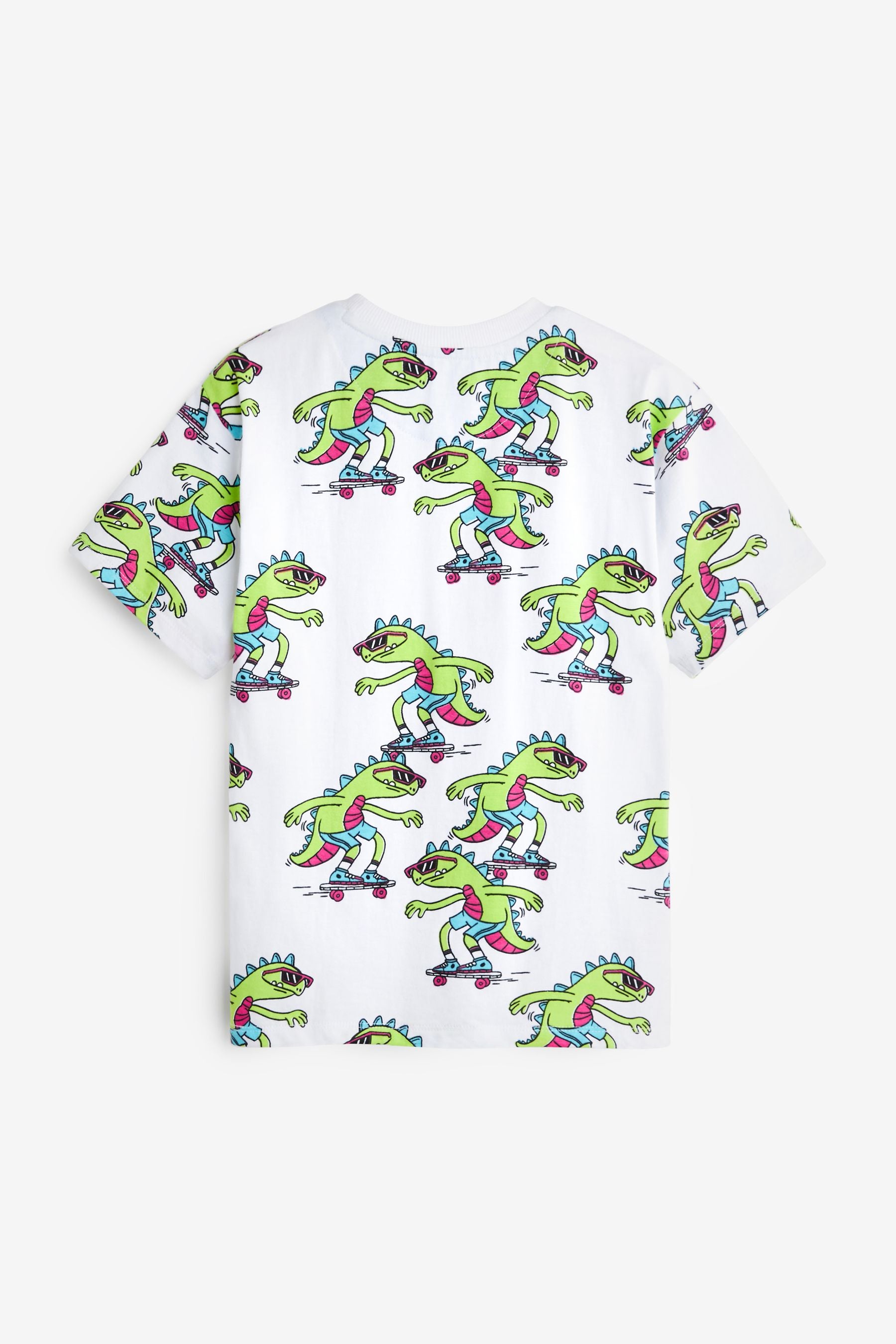 White/Green Lizard Print All Over Print Short Sleeve T-Shirt (3-16yrs)