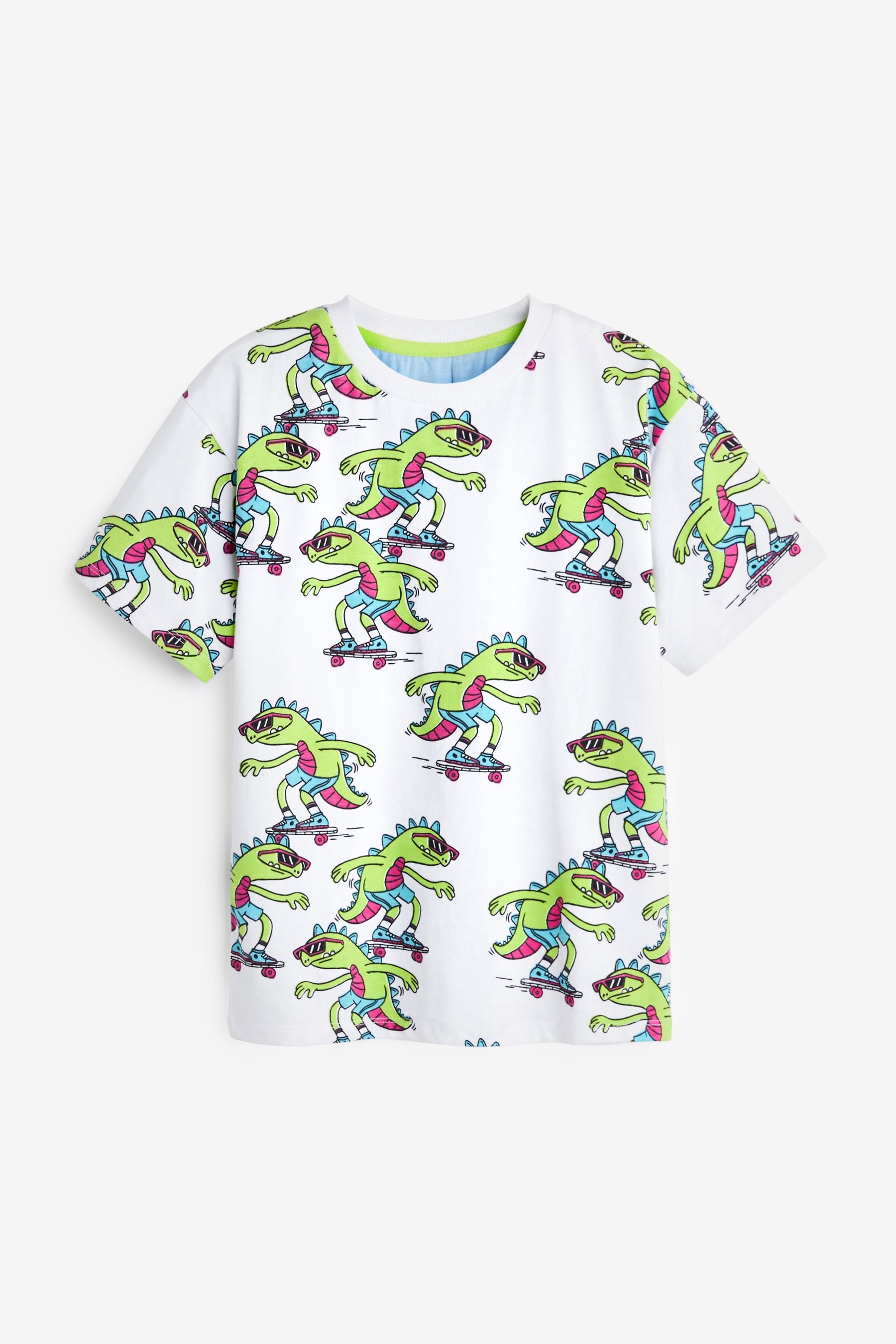 White/Green Lizard Print All Over Print Short Sleeve T-Shirt (3-16yrs)