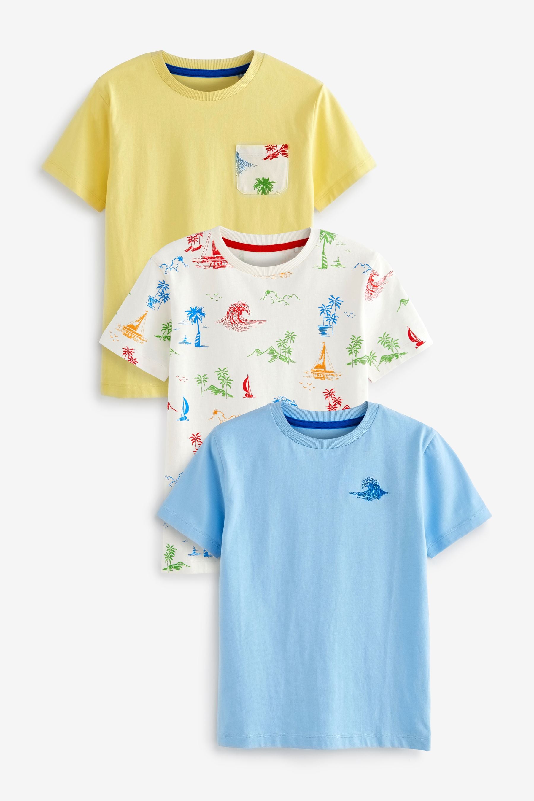 Multi Summer 3 Pack Short Sleeve T-Shirts (3-16yrs)