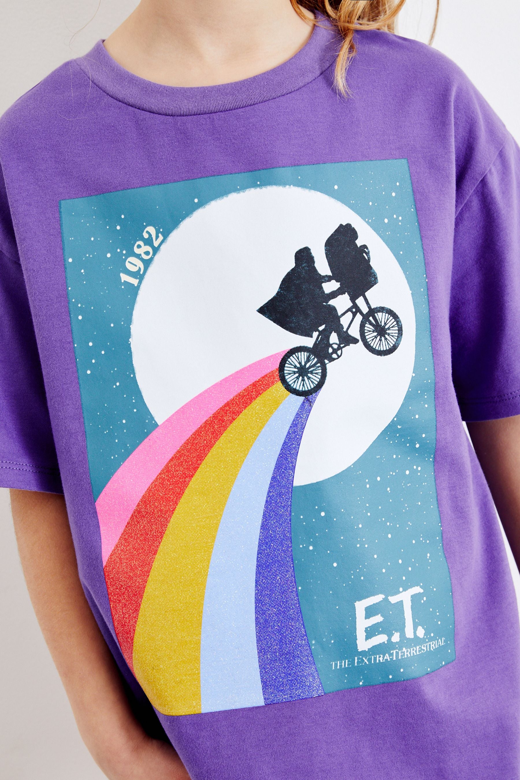 Purple E.T. Glitter Rainbow Short Sleeve License T-Shirt (3-16yrs)