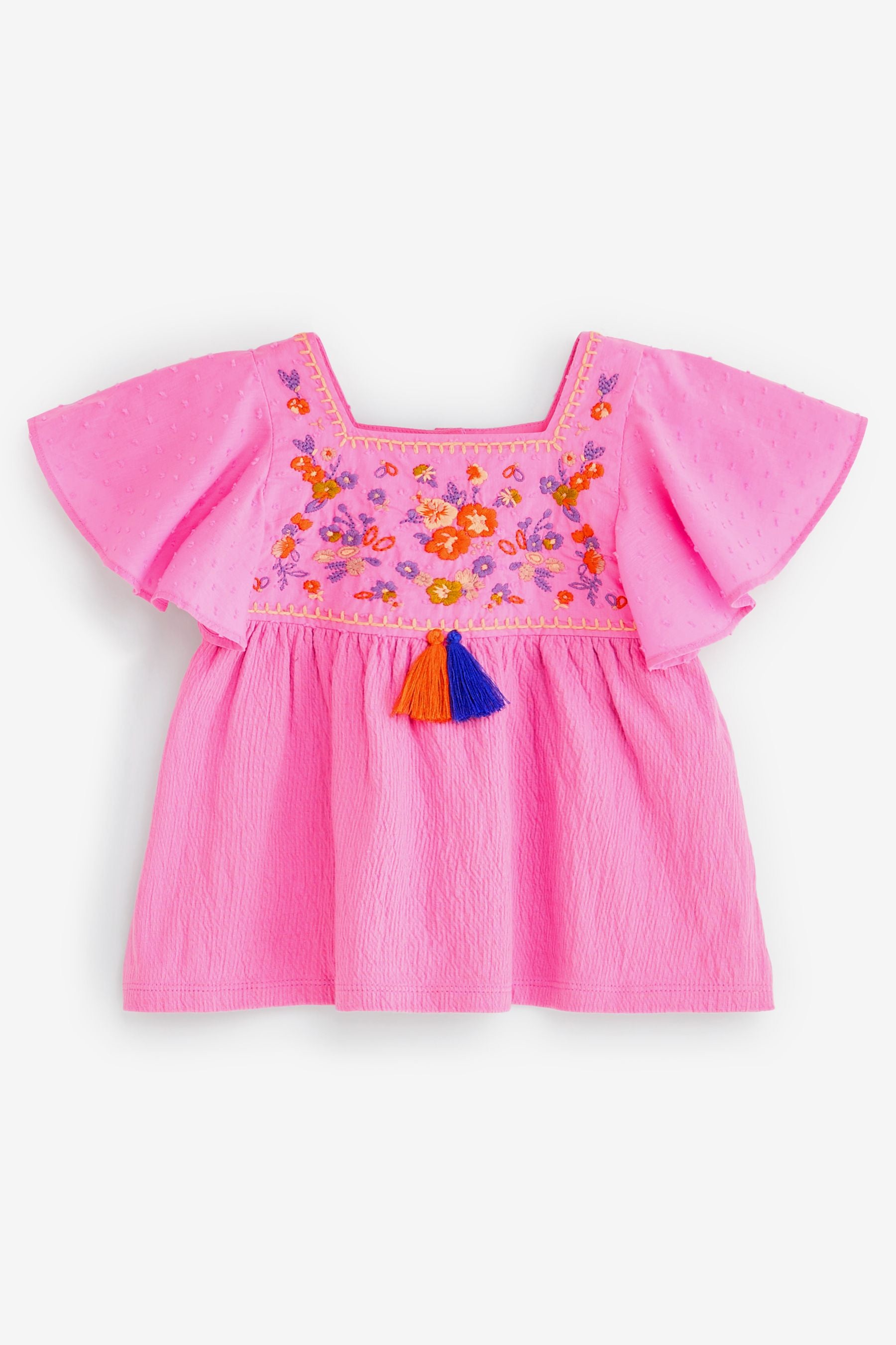 Bright Pink Jersey Tassel Blouse (3mths-7yrs)