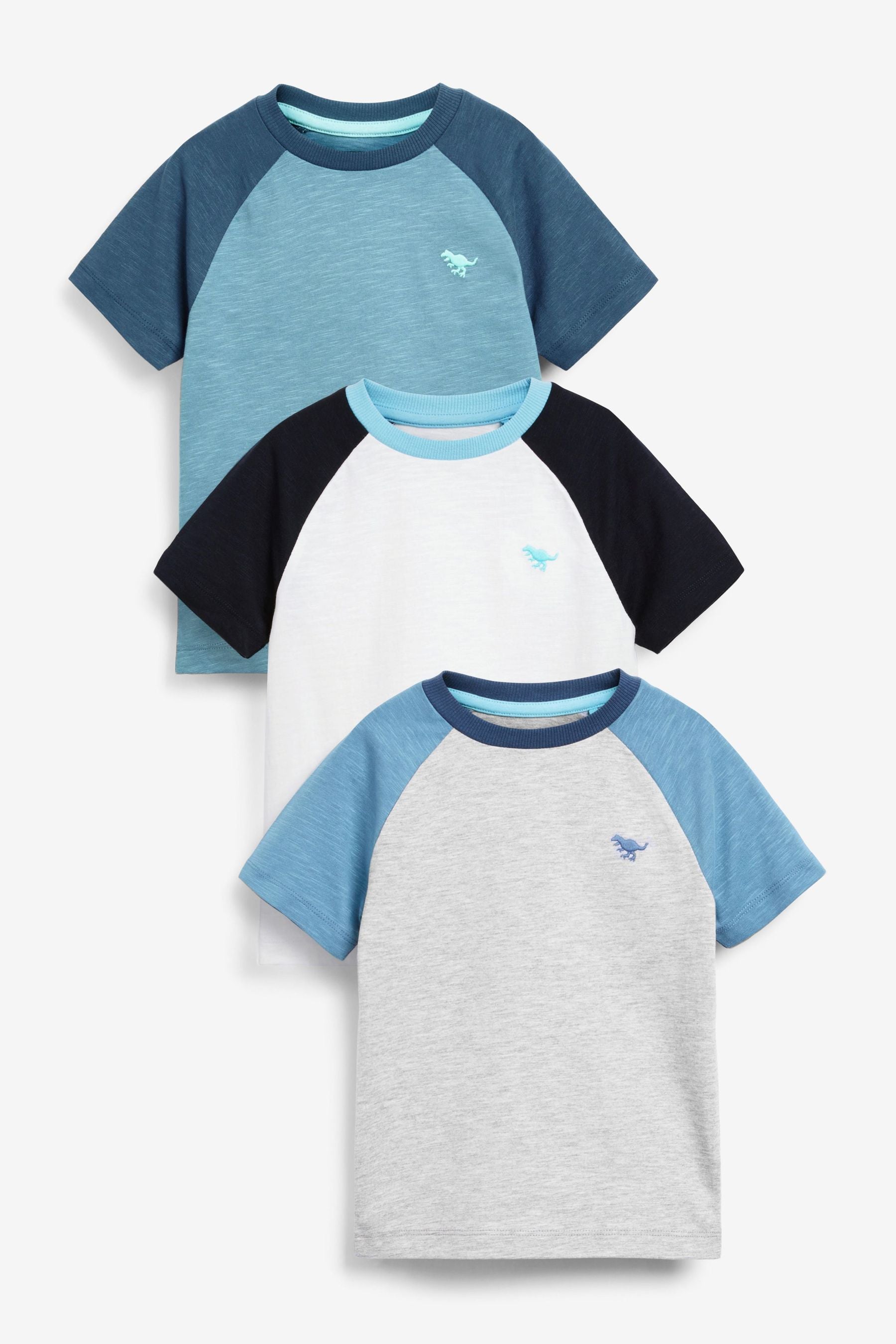 Blue Raglan 3 Pack Colourblock T-Shirts (3mths-7yrs)