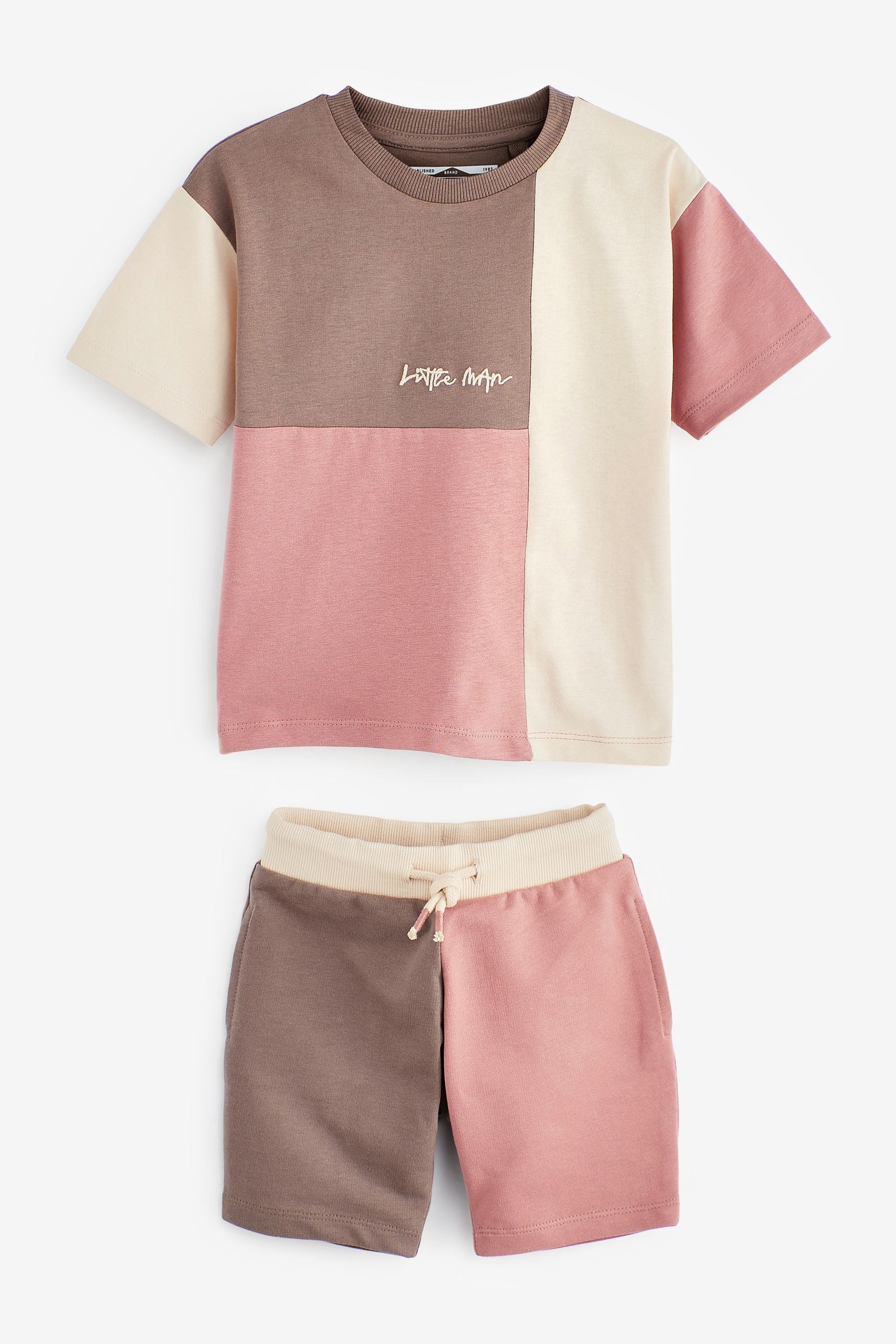 Blush Pink Oversized Colourblock T-Shirt and Short Set (3mths-7yrs)