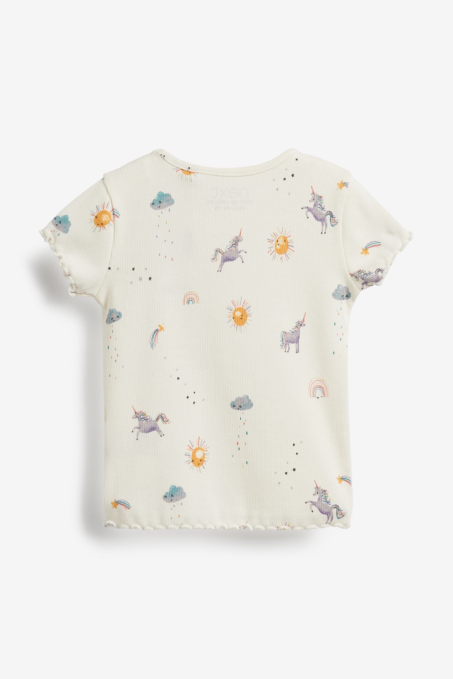 Ecru White Unicorn Short Sleeve Rib Jersey Cotton Rich Top (3mths-7yrs)