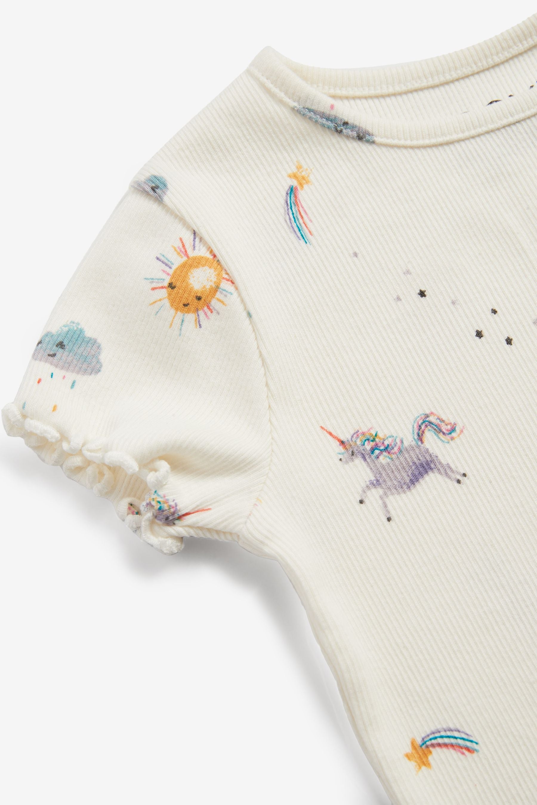 Ecru White Unicorn Short Sleeve Rib Jersey Cotton Rich Top (3mths-7yrs)