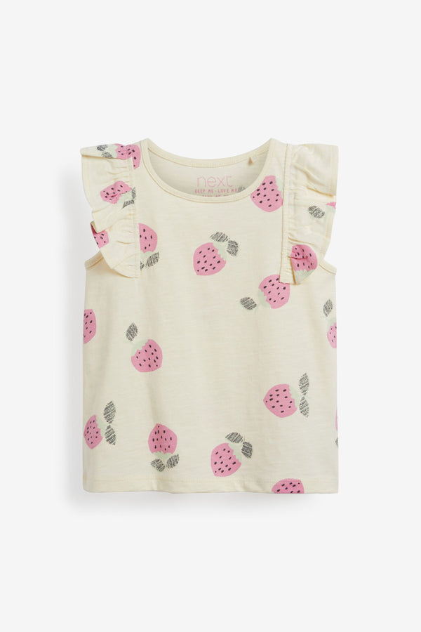 Yellow Strawberries Cotton Frill Vest (3mths-8yrs)