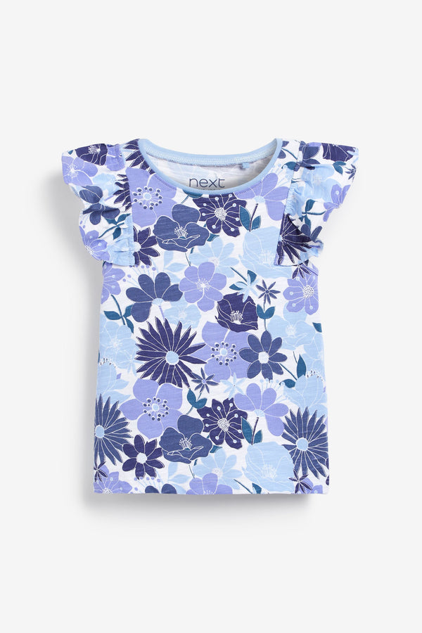 Blue Floral Cotton Frill Vest (3mths-8yrs)