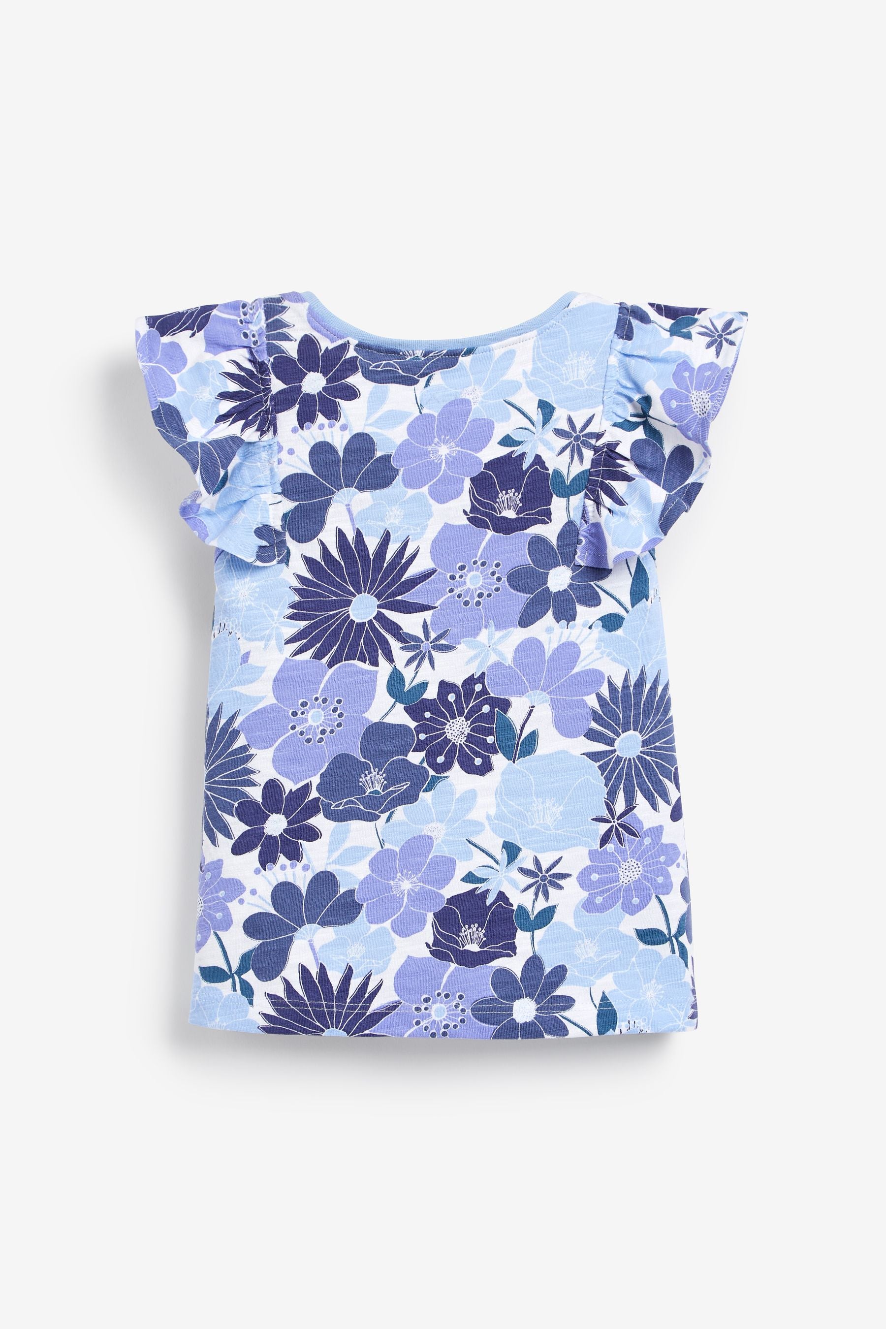 Blue Floral Cotton Frill Vest (3mths-8yrs)