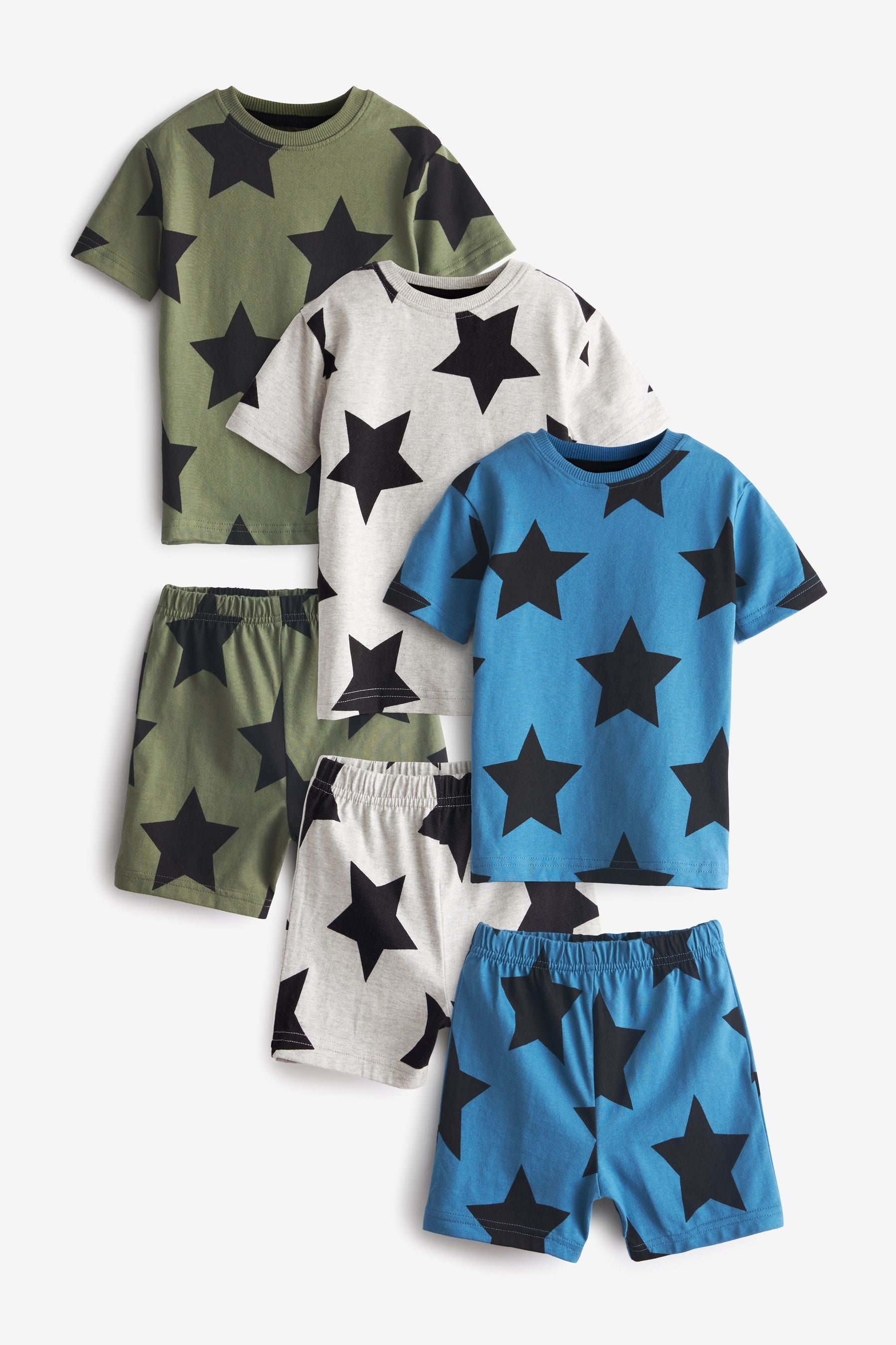 Khaki Green/Blue Star 3 Pack Snuggle Pyjamas (9mths-12yrs)