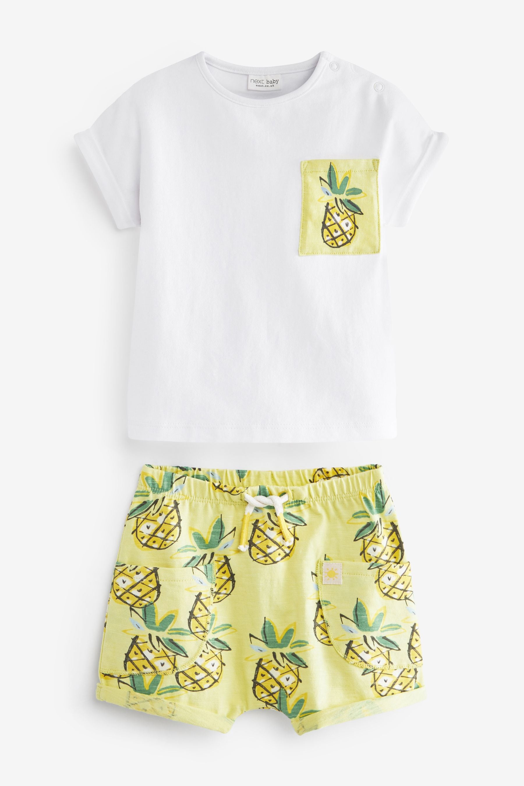 Black/White/Green/Pineapple Print 4 Pack Baby T-Shirt and Shorts Set