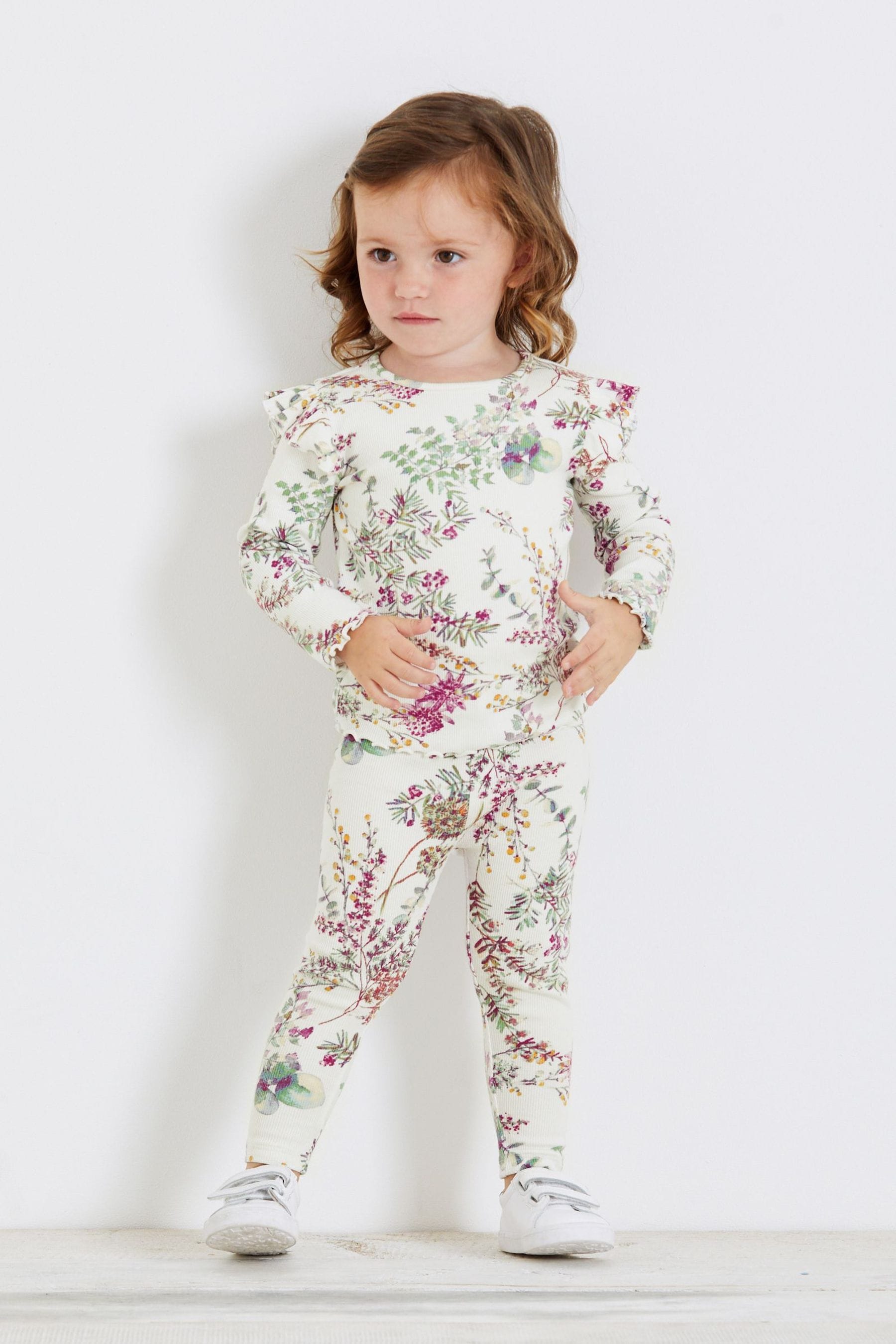 Cream/Purple Floral Rib Jersey Leggings (3mths-7yrs)