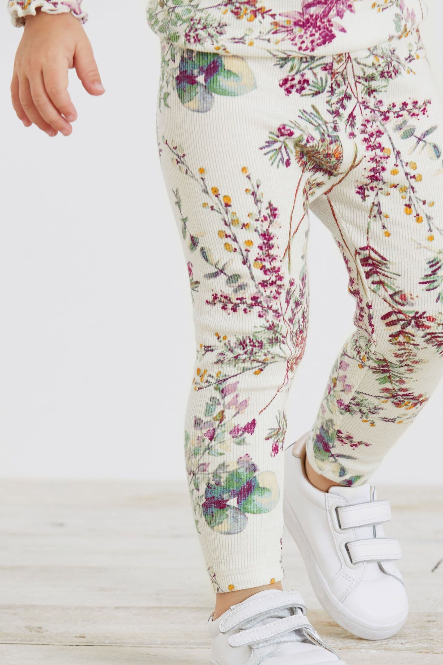 Cream/Purple Floral Rib Jersey Leggings (3mths-7yrs)