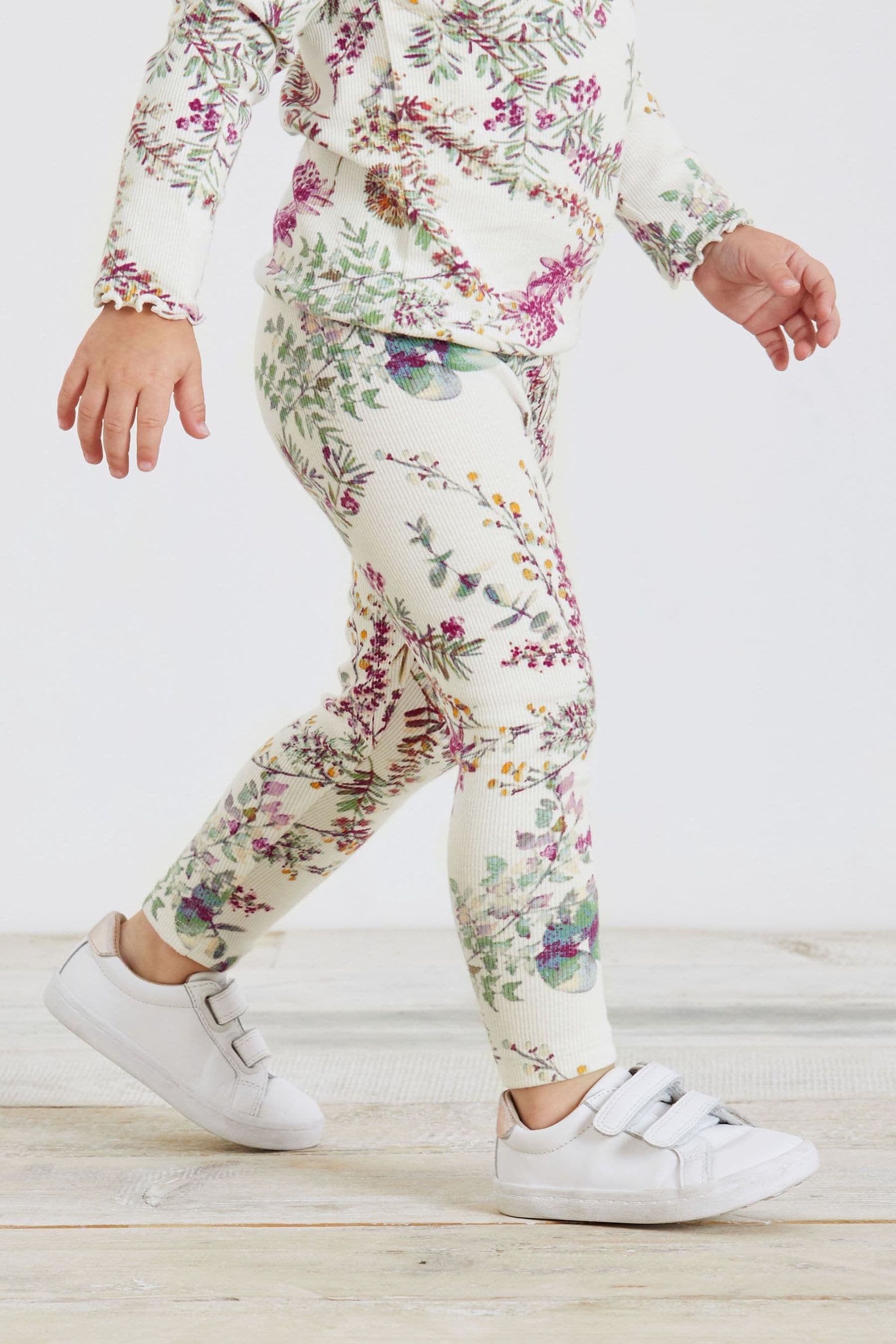 Cream/Purple Floral Rib Jersey Leggings (3mths-7yrs)