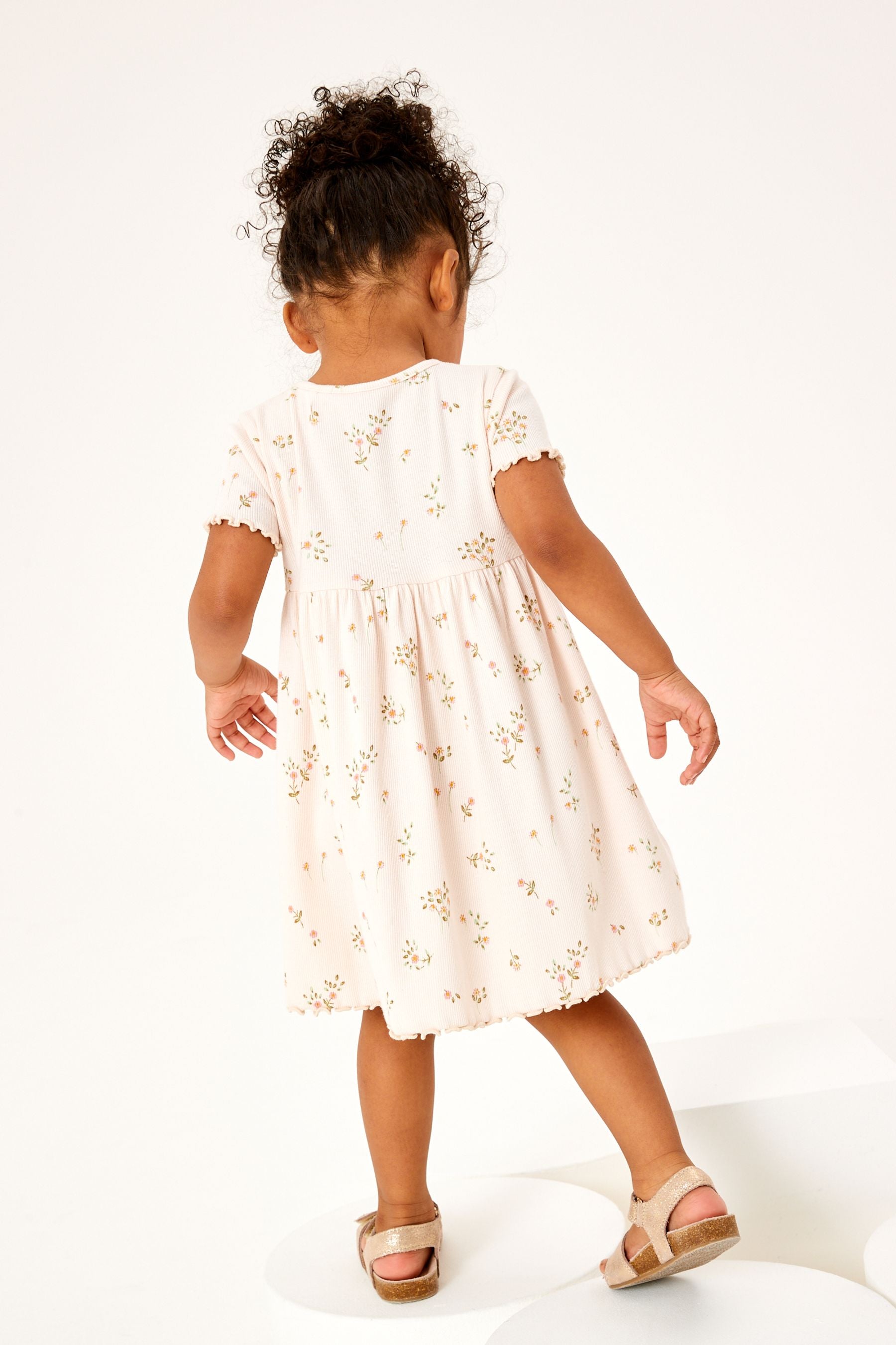 Cream Floral Rib Jersey Dress (3mths-7yrs)