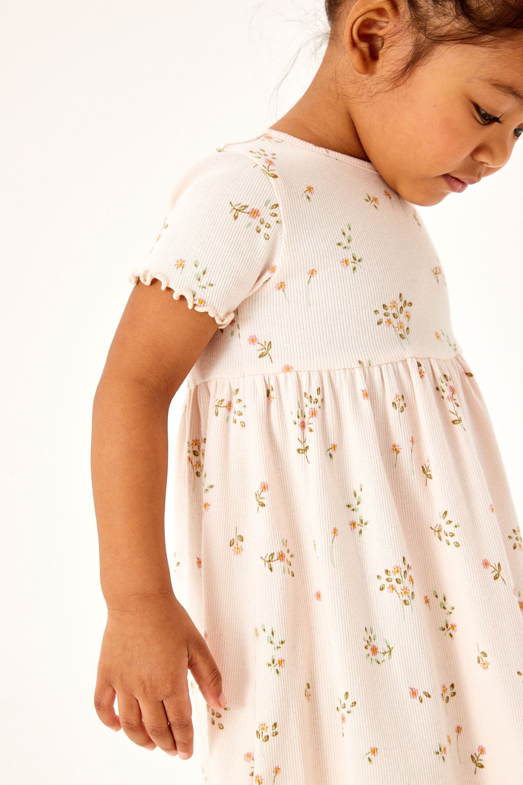 Cream Floral Rib Jersey Dress (3mths-7yrs)