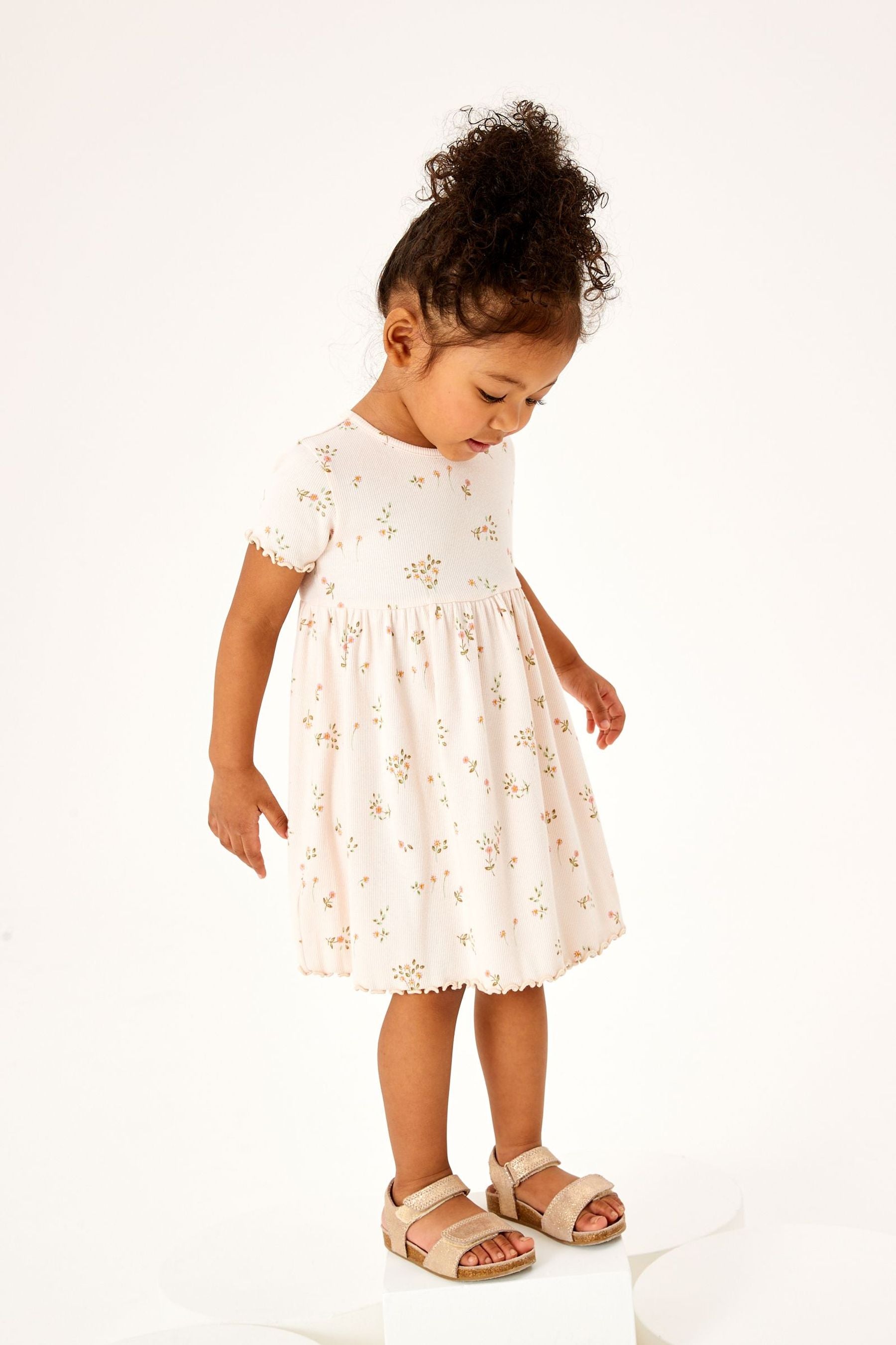 Cream Floral Rib Jersey Dress (3mths-7yrs)