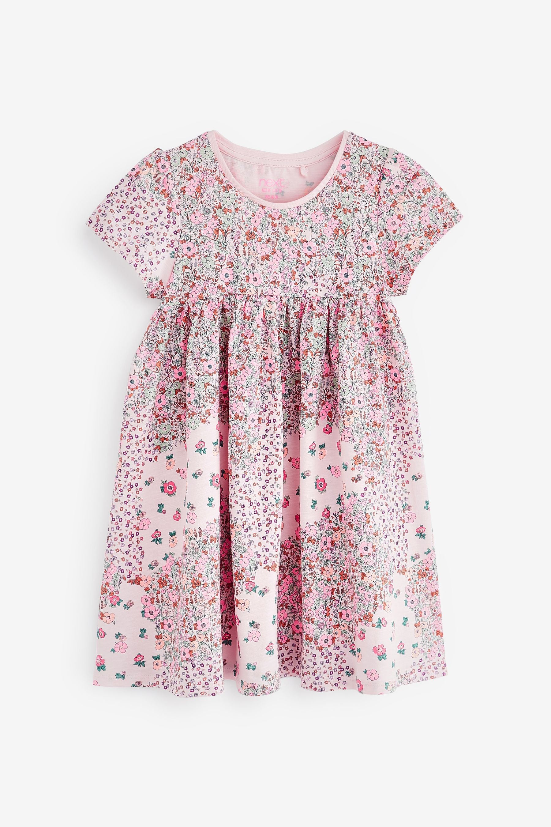 Pink Mixed Floral Short Sleeve Jersey Dress (3mths-7yrs)