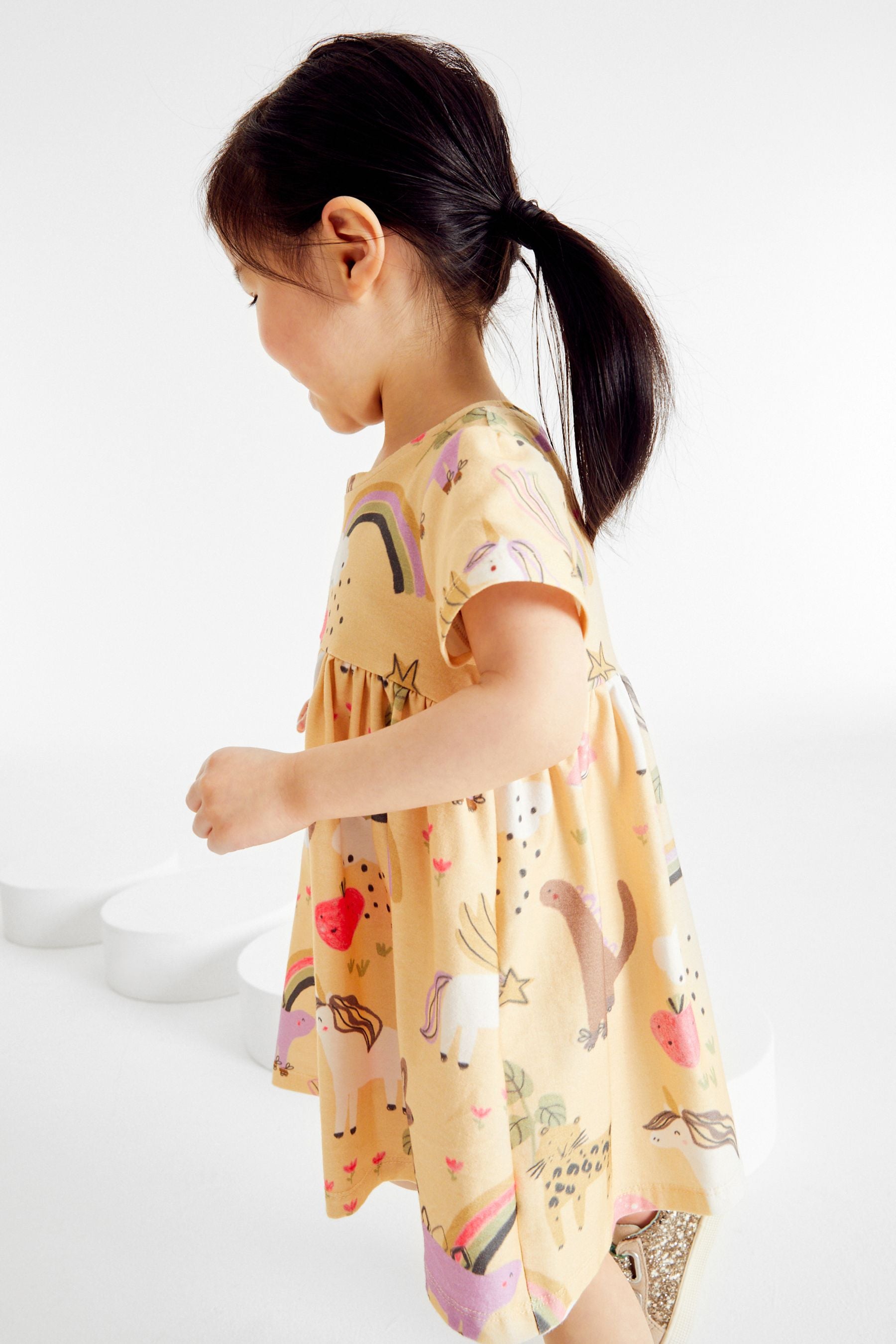 Yellow Unicorn Short Sleeve Jersey Dress (3mths-7yrs)