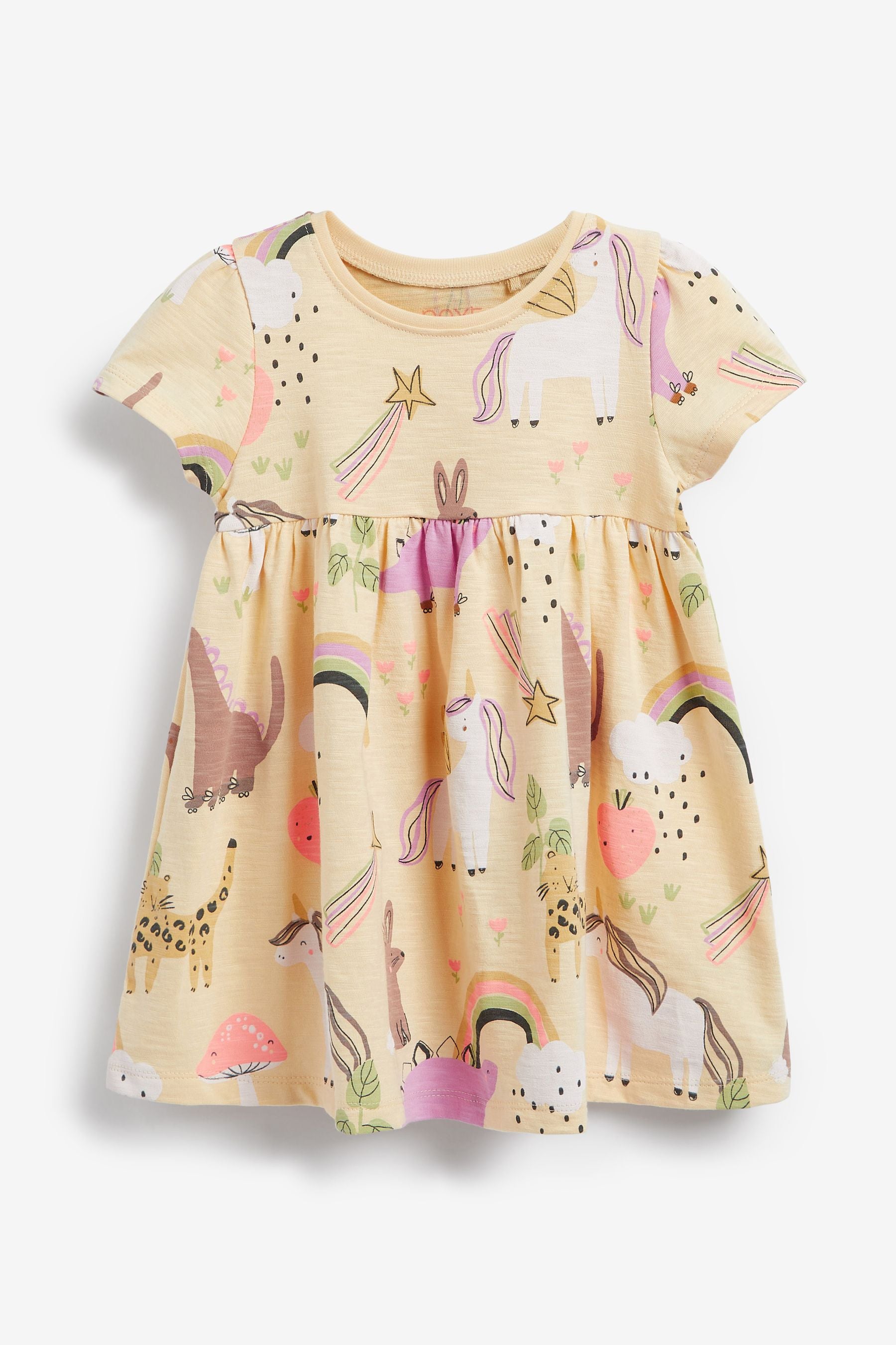 Yellow Unicorn Short Sleeve Jersey Dress (3mths-7yrs)