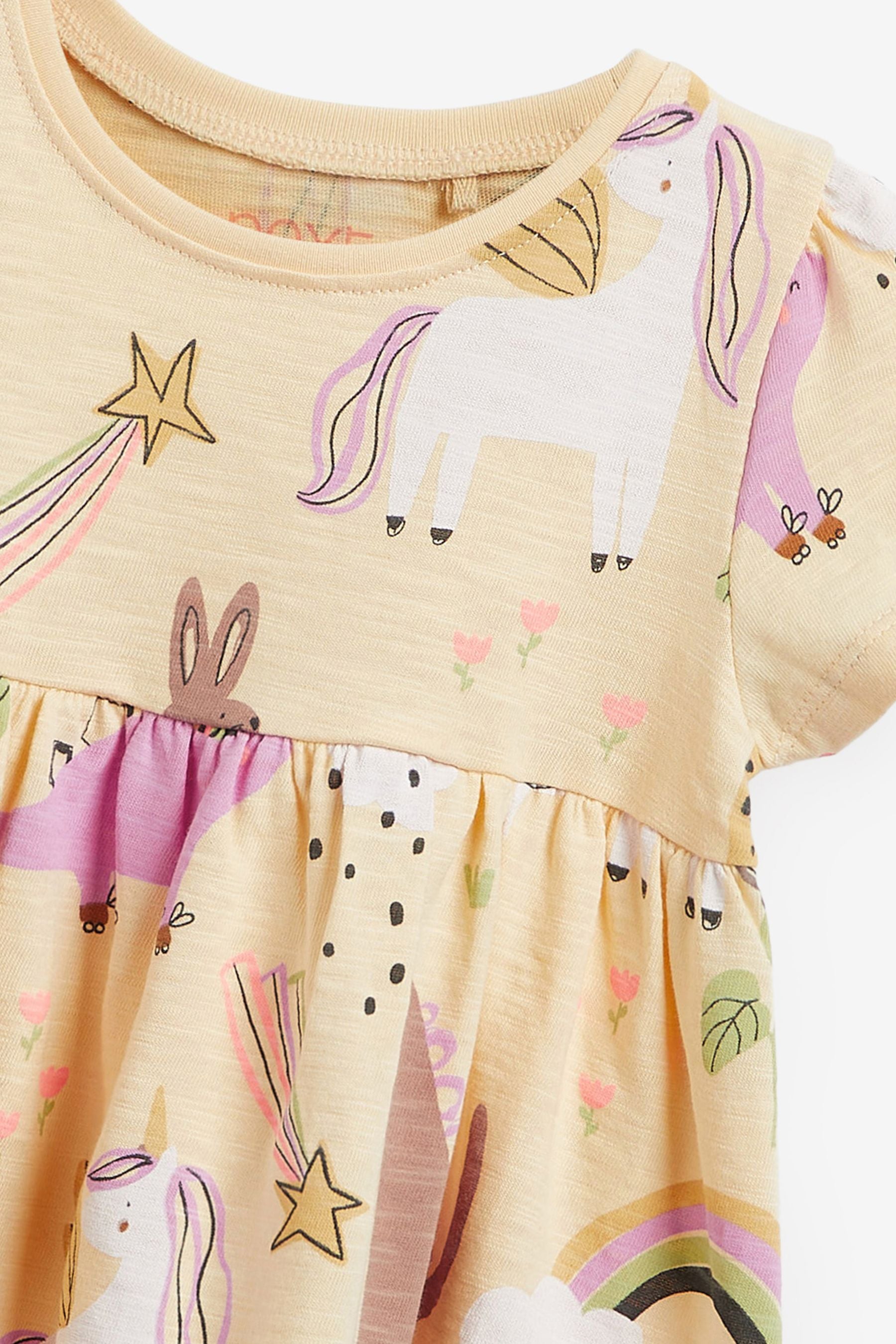 Yellow Unicorn Short Sleeve Jersey Dress (3mths-7yrs)