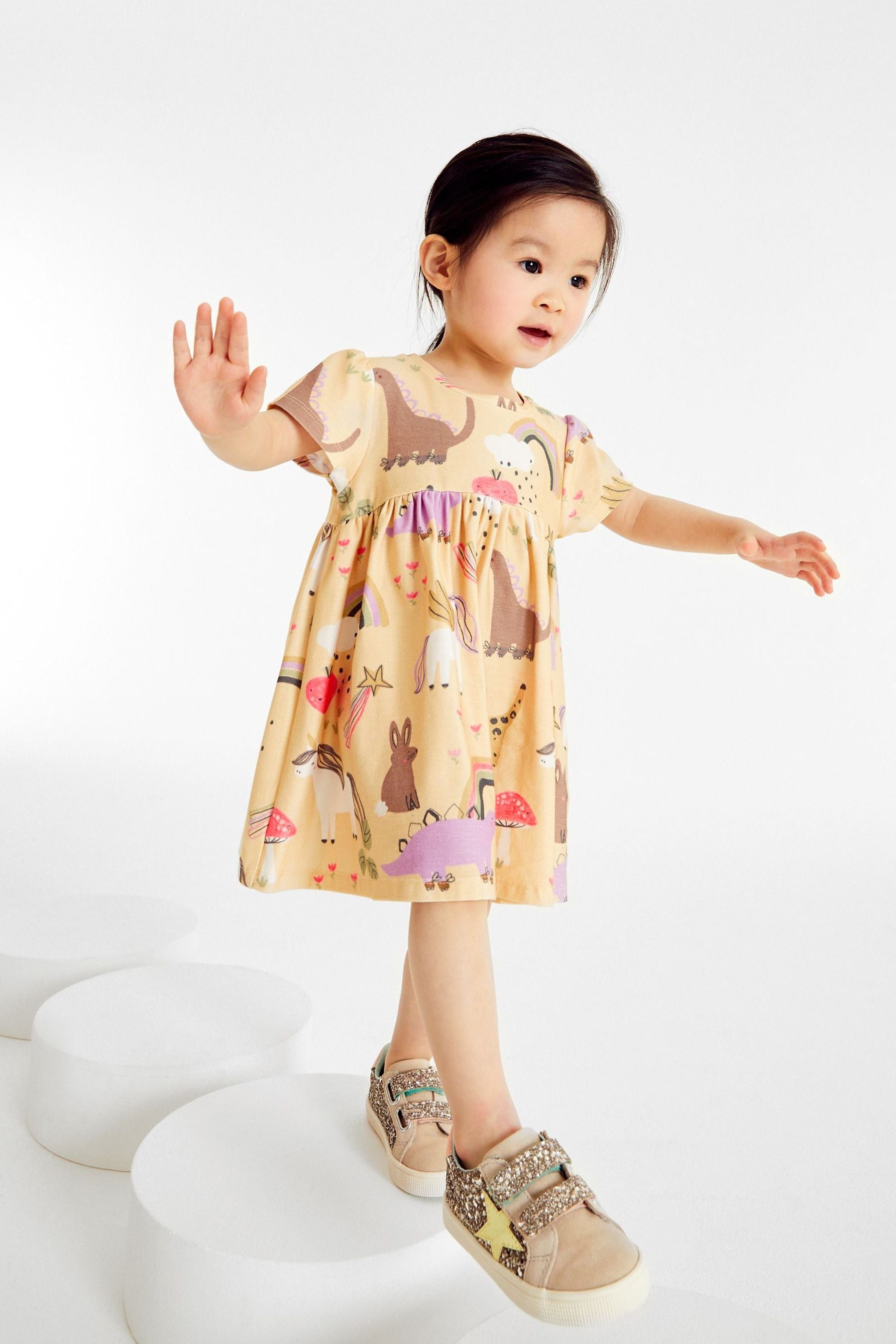 Yellow Unicorn Short Sleeve Jersey Dress (3mths-7yrs)