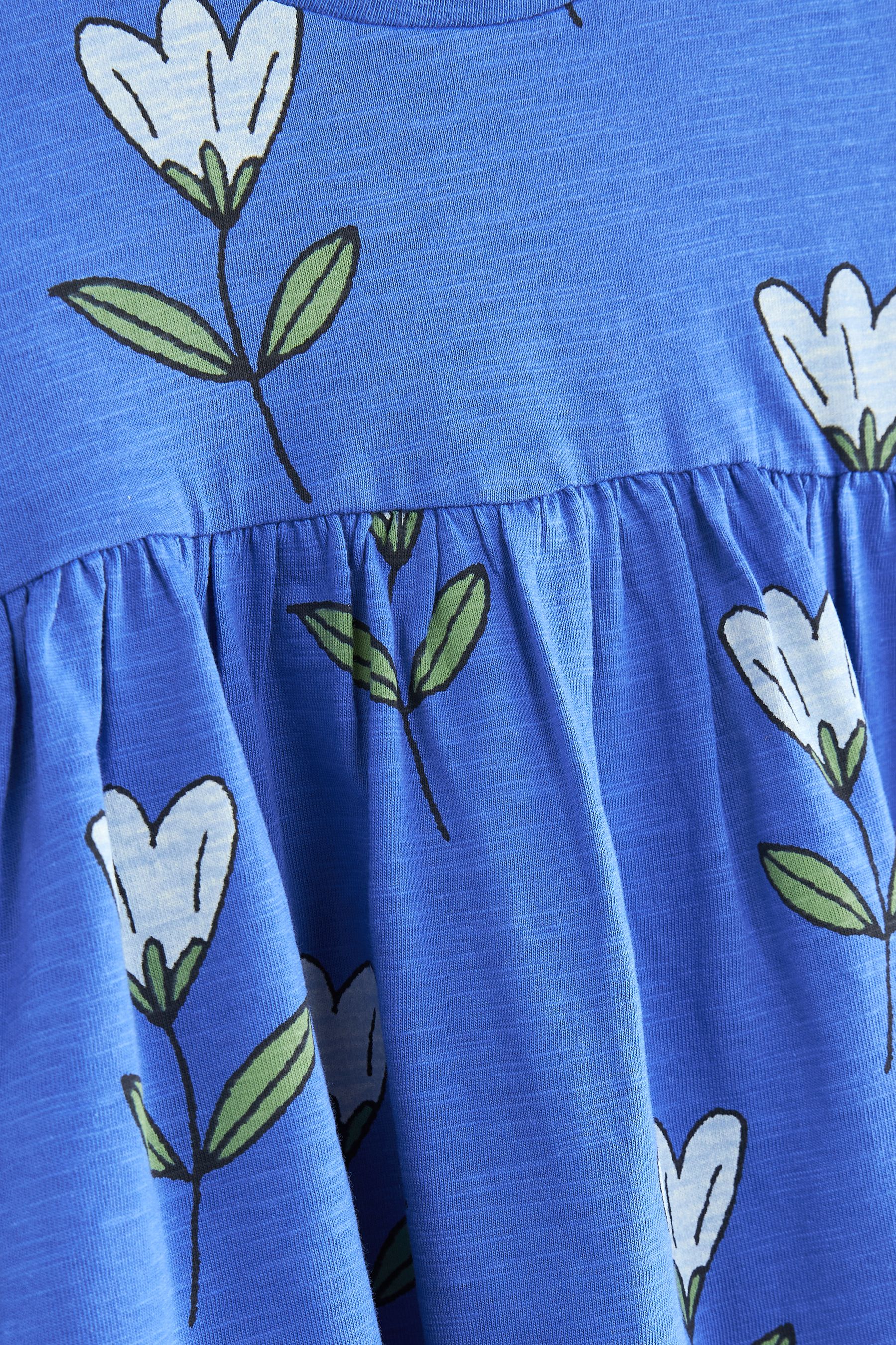 Blue Flower Print Short Sleeve Jersey Dress (3mths-7yrs)