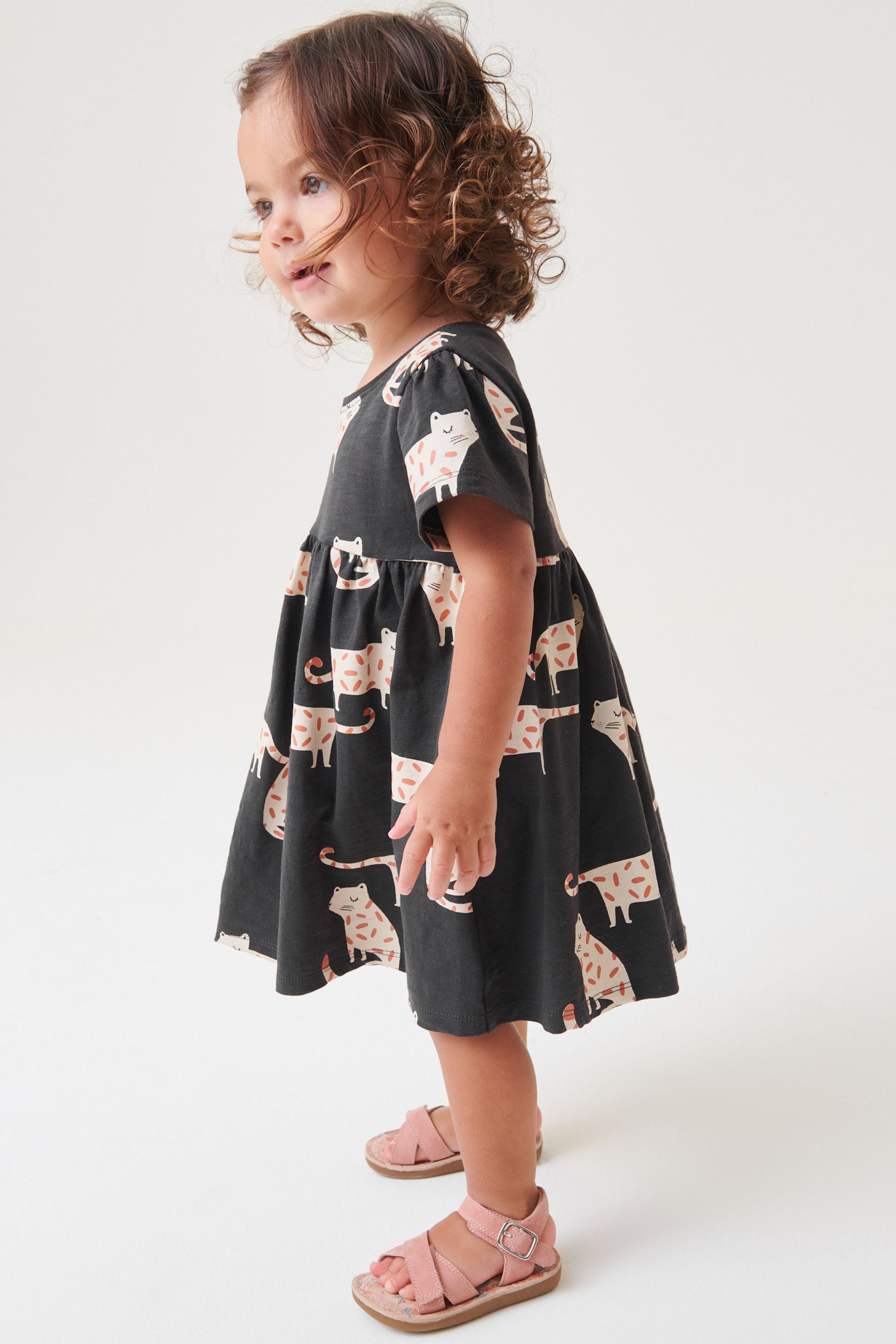 Black Animal Character Short Sleeve Jersey Dress (3mths-7yrs)