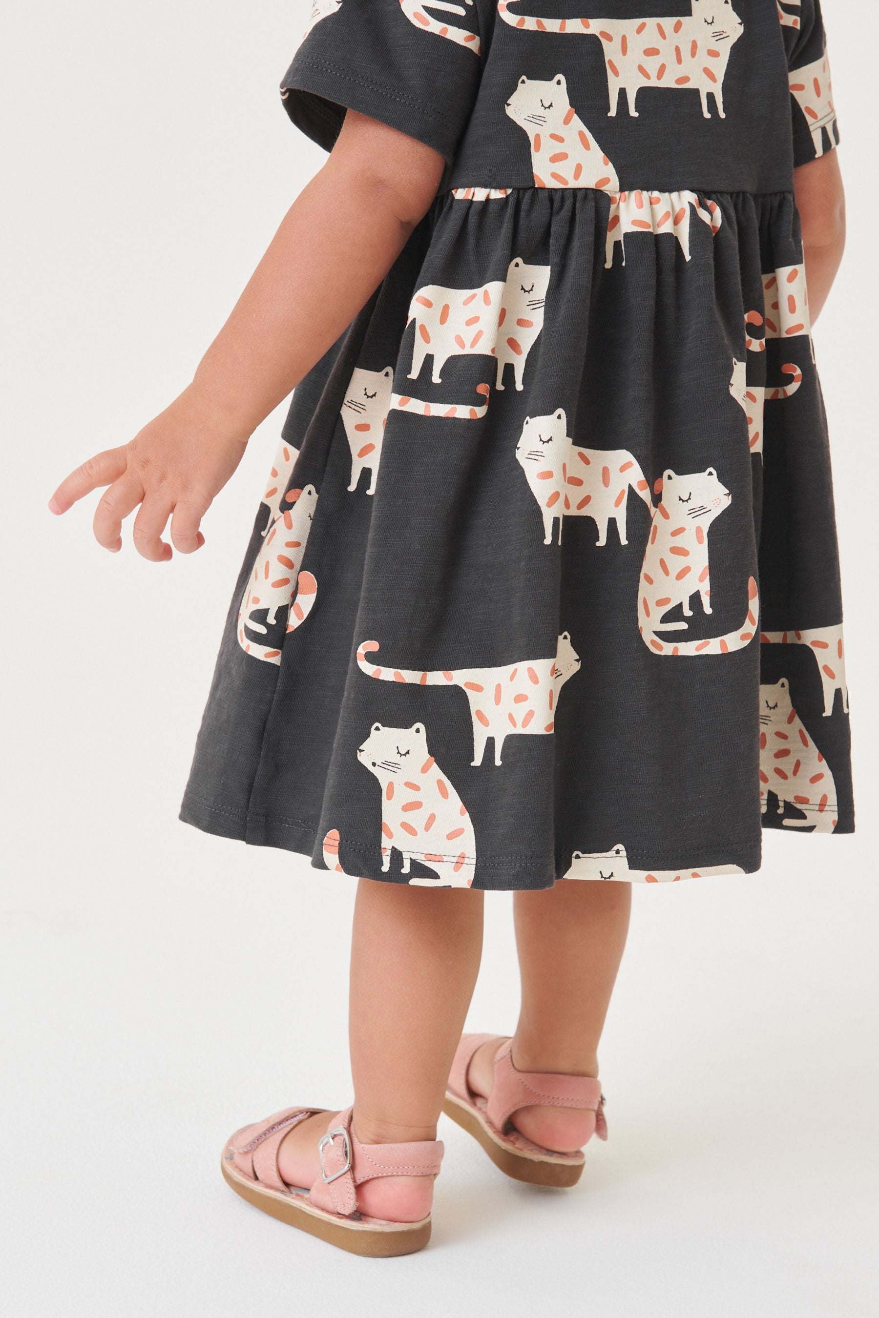 Black Animal Character Short Sleeve Jersey Dress (3mths-7yrs)