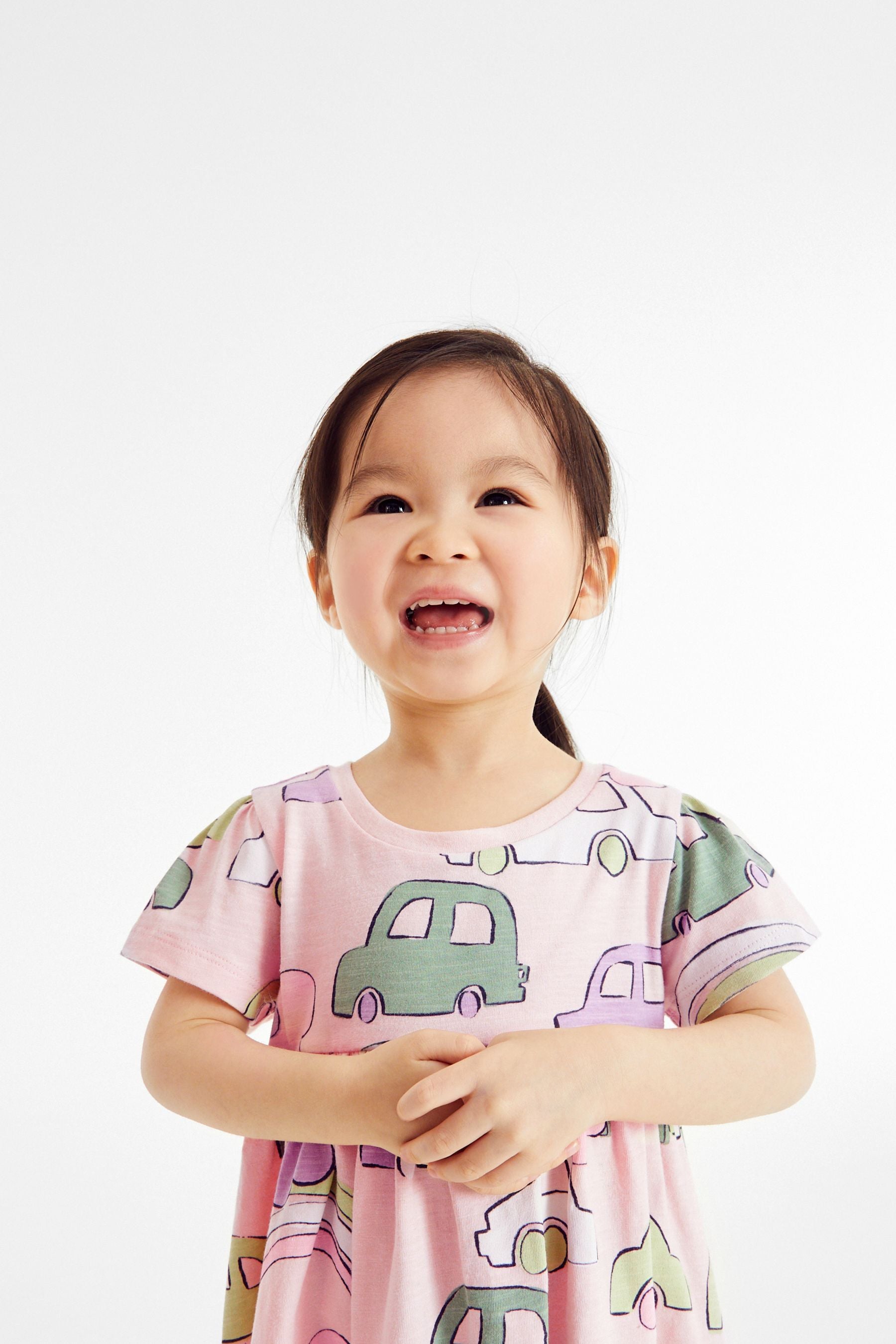 Pink Car Print Short Sleeve Jersey Dress (3mths-7yrs)