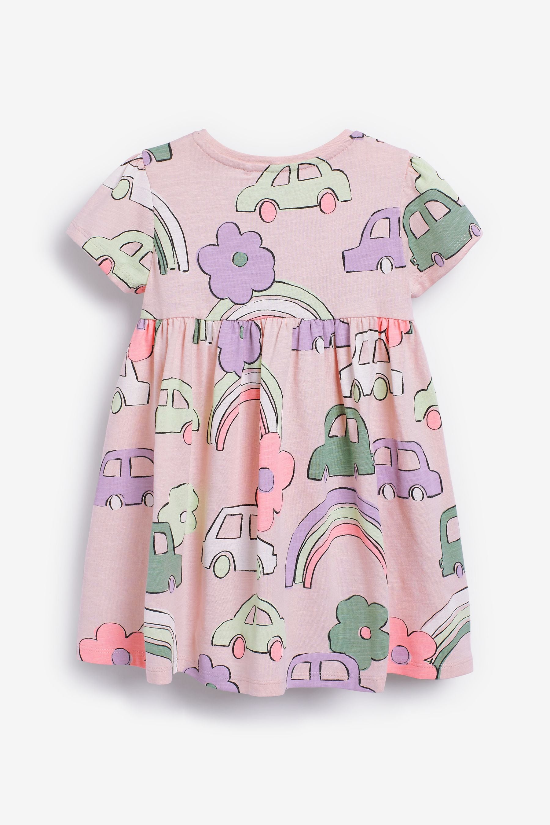 Pink Car Print Short Sleeve Jersey Dress (3mths-7yrs)