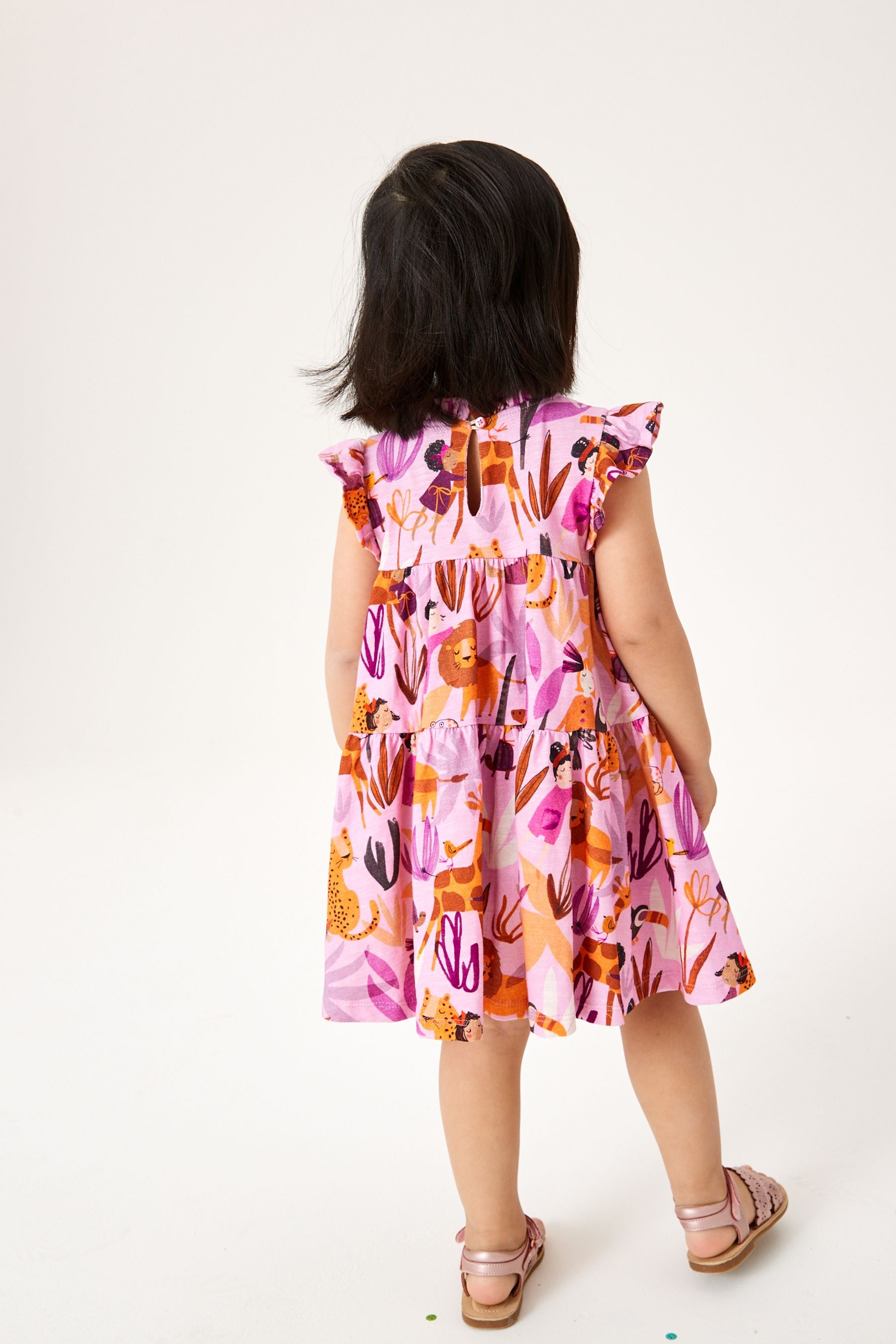 Purple Jungle Character Tiered Frill Dress (3mths-7yrs)