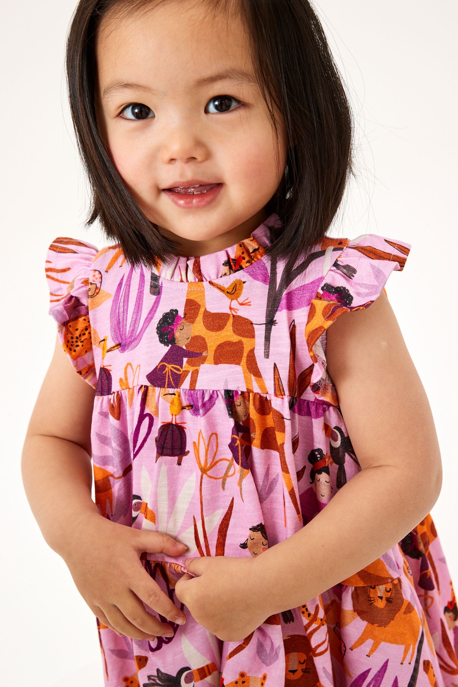 Purple Jungle Character Tiered Frill Dress (3mths-7yrs)