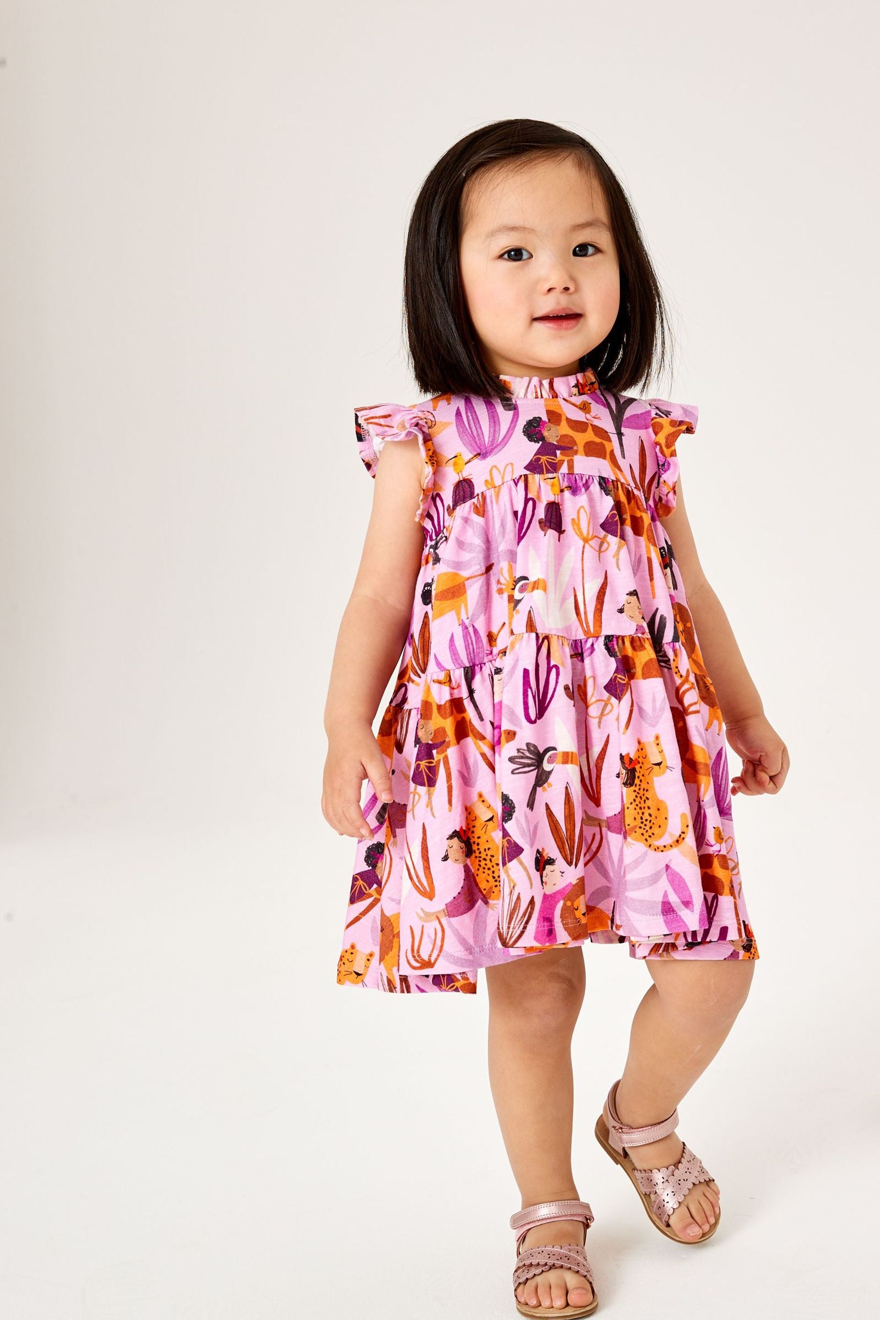 Purple Jungle Character Tiered Frill Dress (3mths-7yrs)