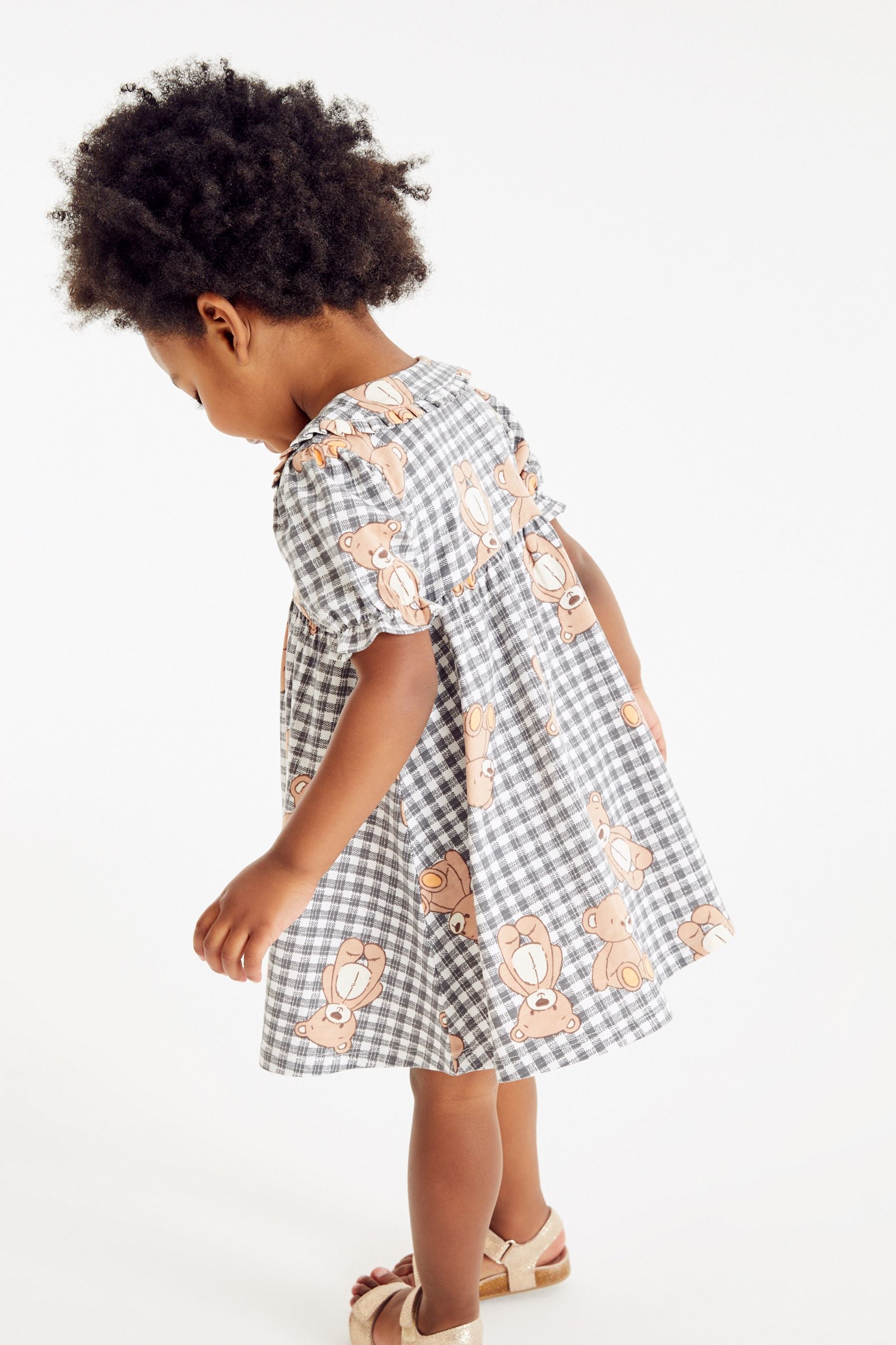 Gingham Teddy Bear Jersey Collared Tea Dress (3mths-7yrs)