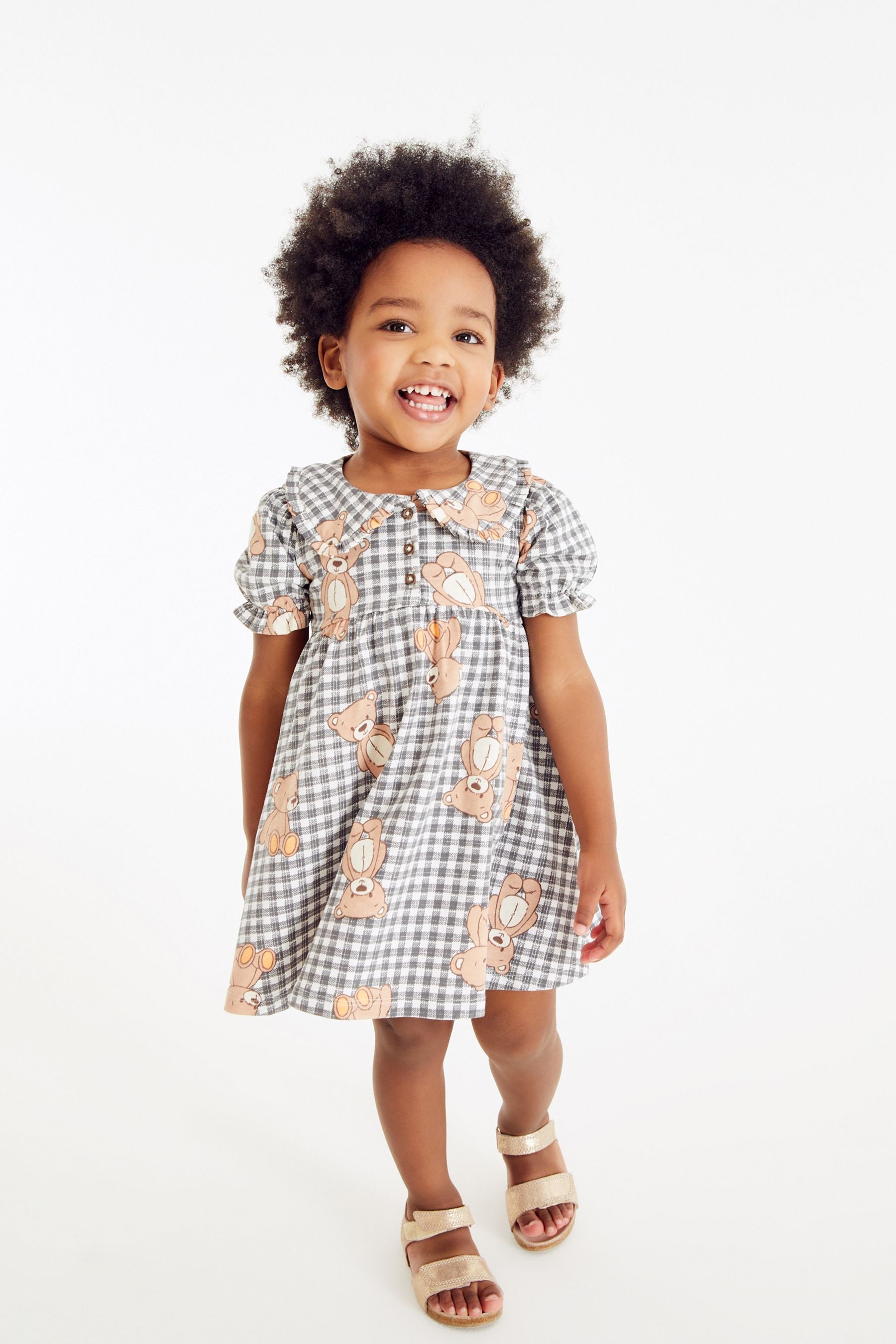 Gingham Teddy Bear Jersey Collared Tea Dress (3mths-7yrs)