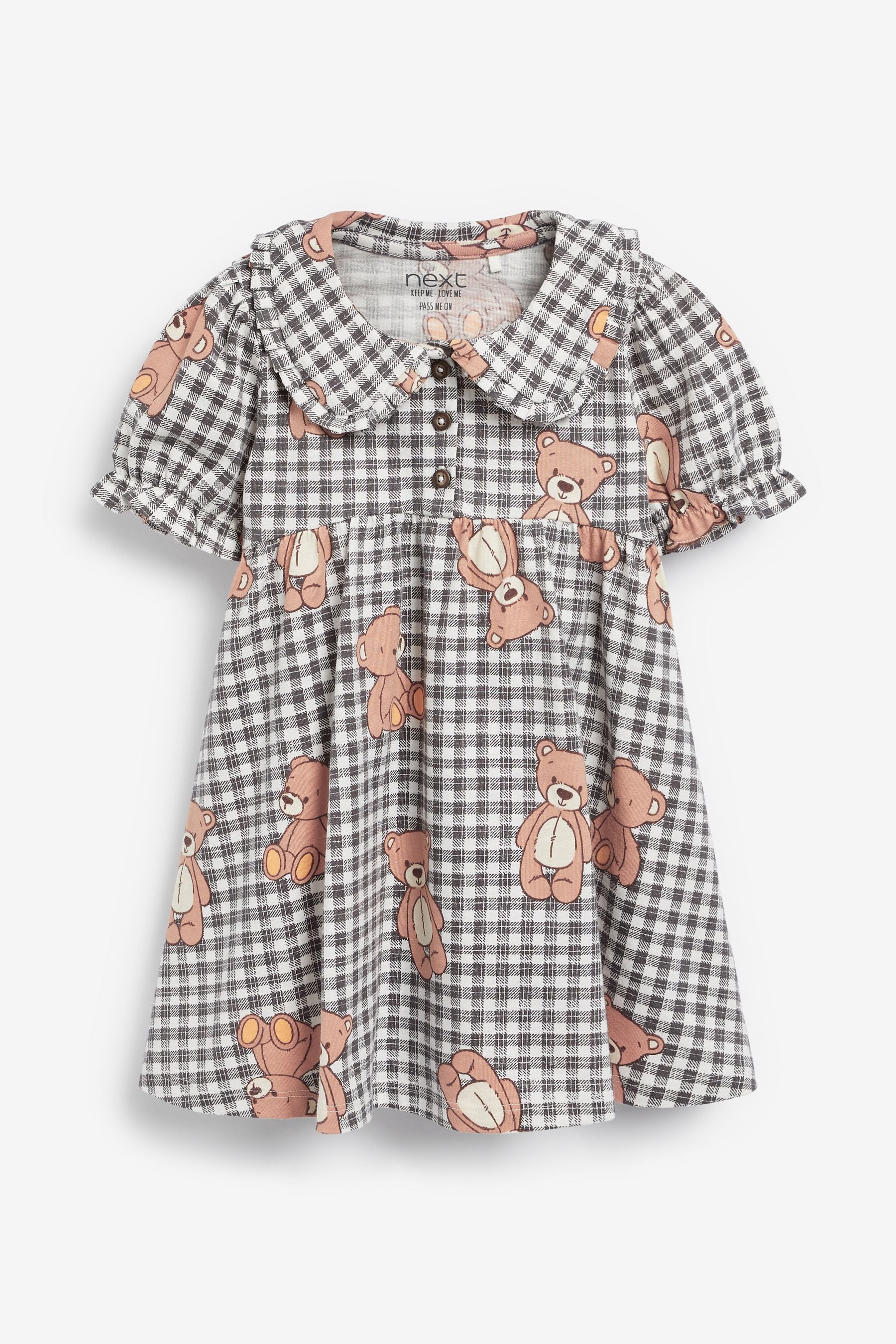 Gingham Teddy Bear Jersey Collared Tea Dress (3mths-7yrs)