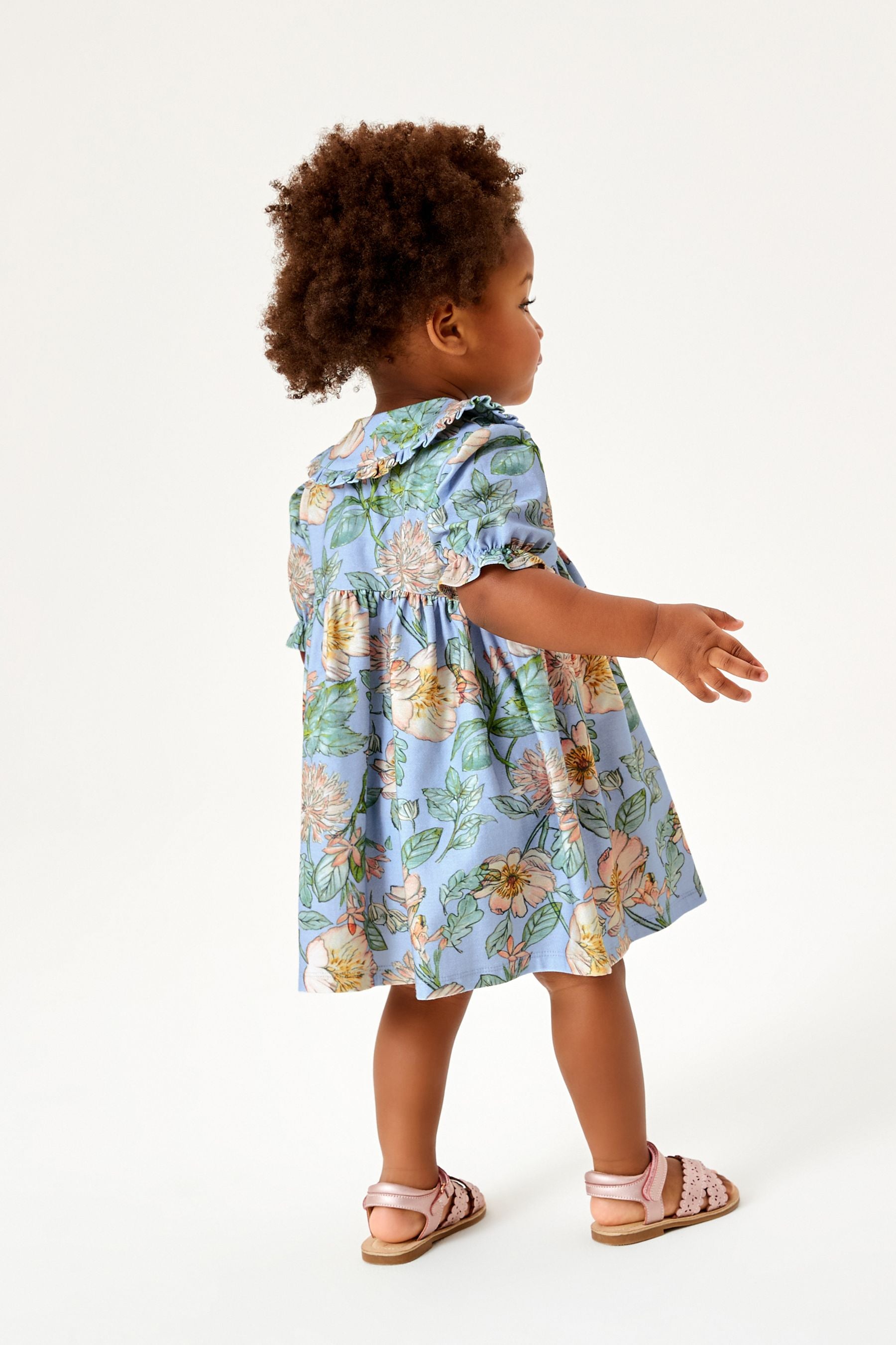 Blue Floral Jersey Collared Tea Dress (3mths-7yrs)