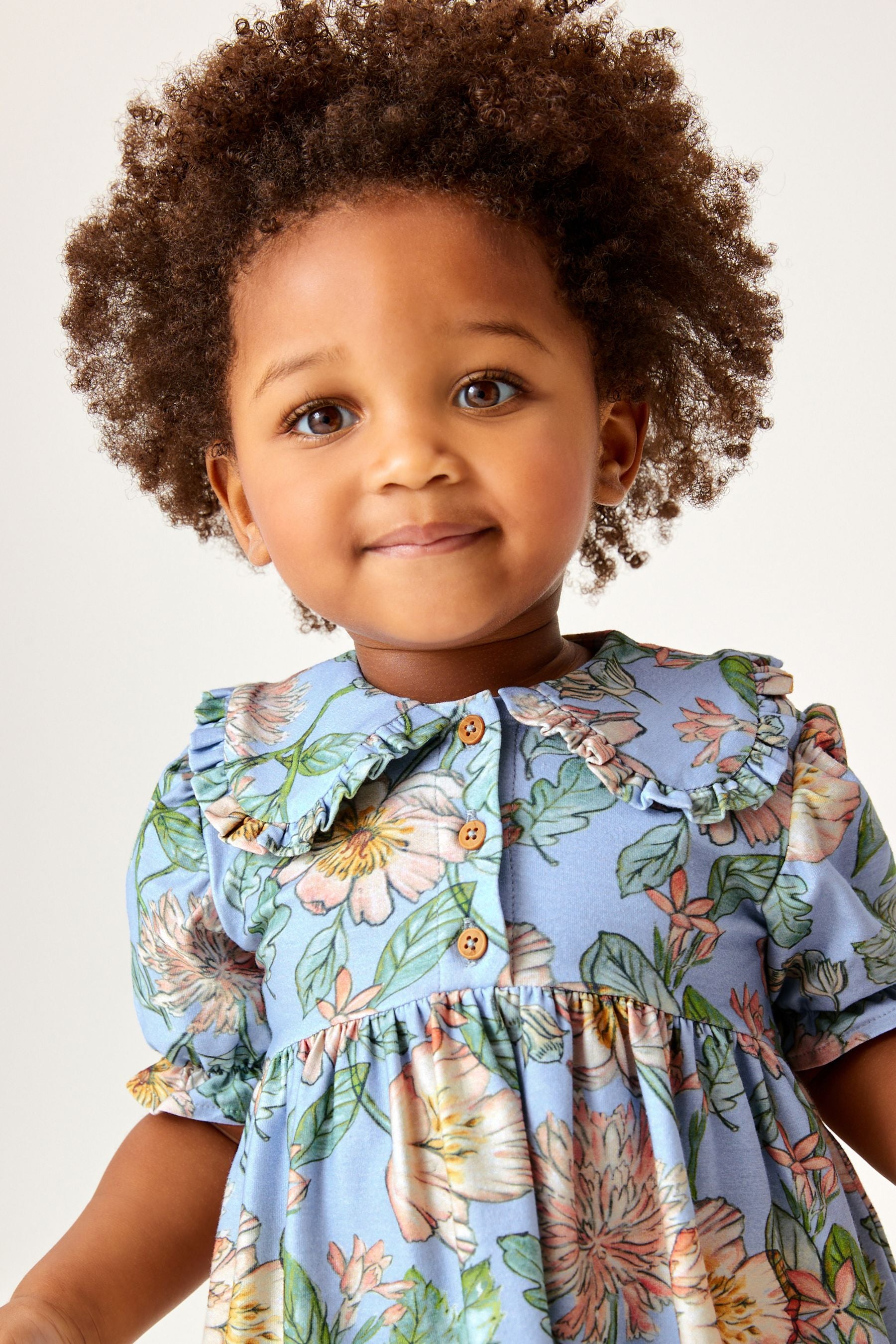 Blue Floral Jersey Collared Tea Dress (3mths-7yrs)