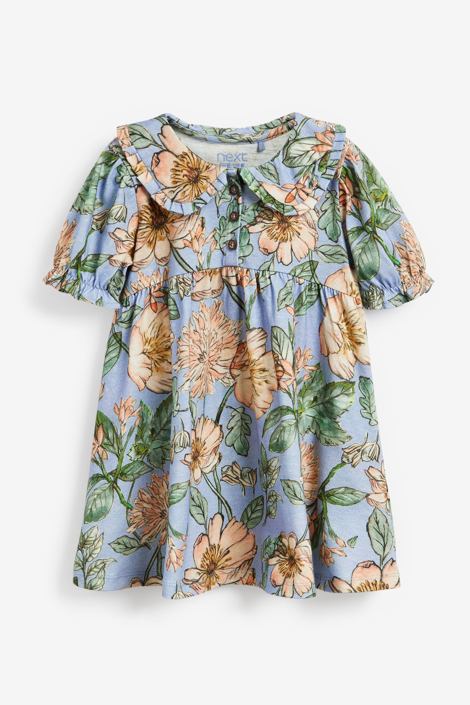 Blue Floral Jersey Collared Tea Dress (3mths-7yrs)