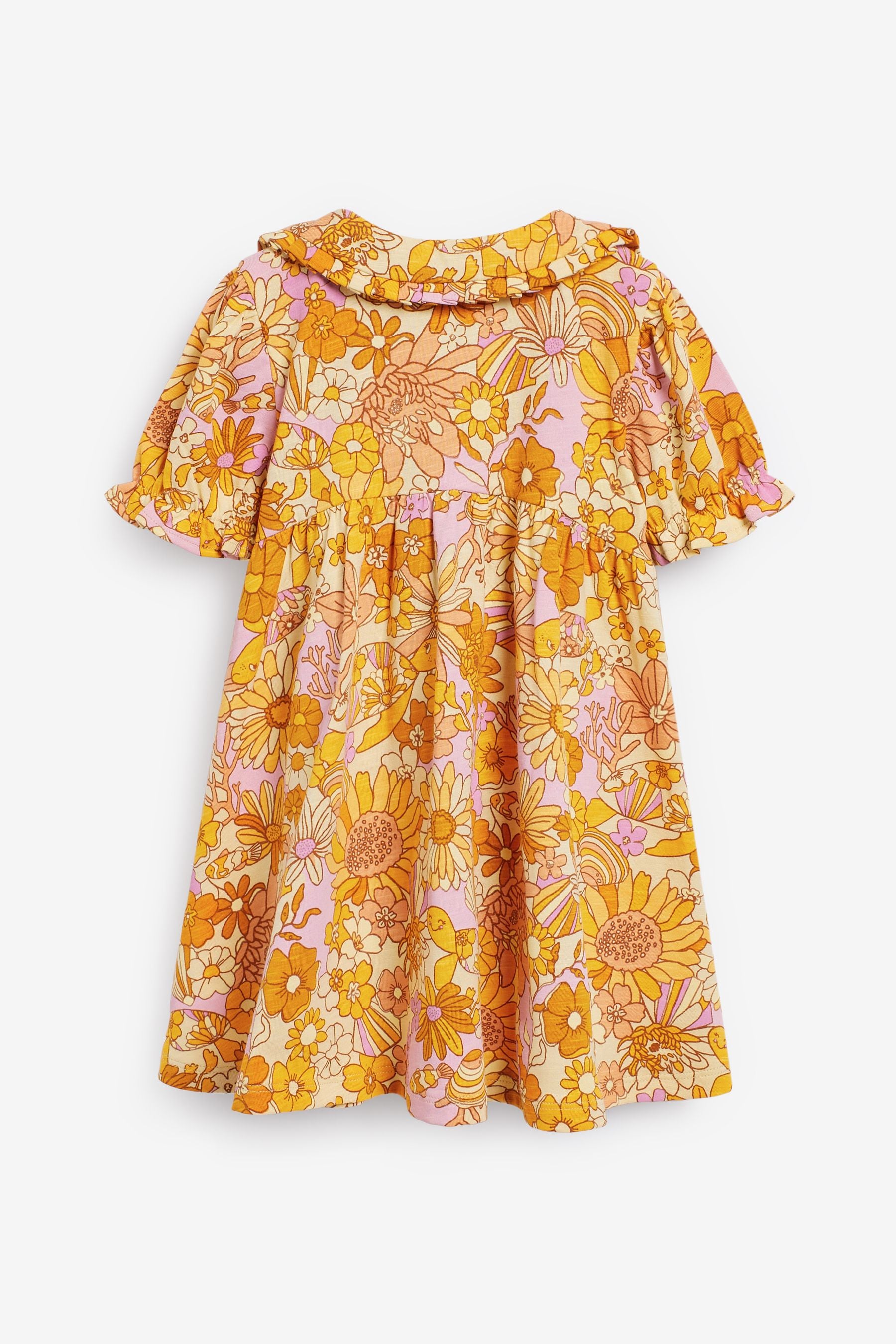 Orange Retro Floral Jersey Collared Tea Dress (3mths-7yrs)